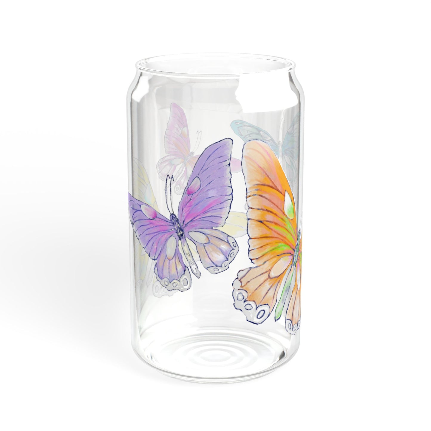 Butterfly Swing ,Largest Butterfly is Orange 16oz. Sipper Glass, Choose With or Without lid