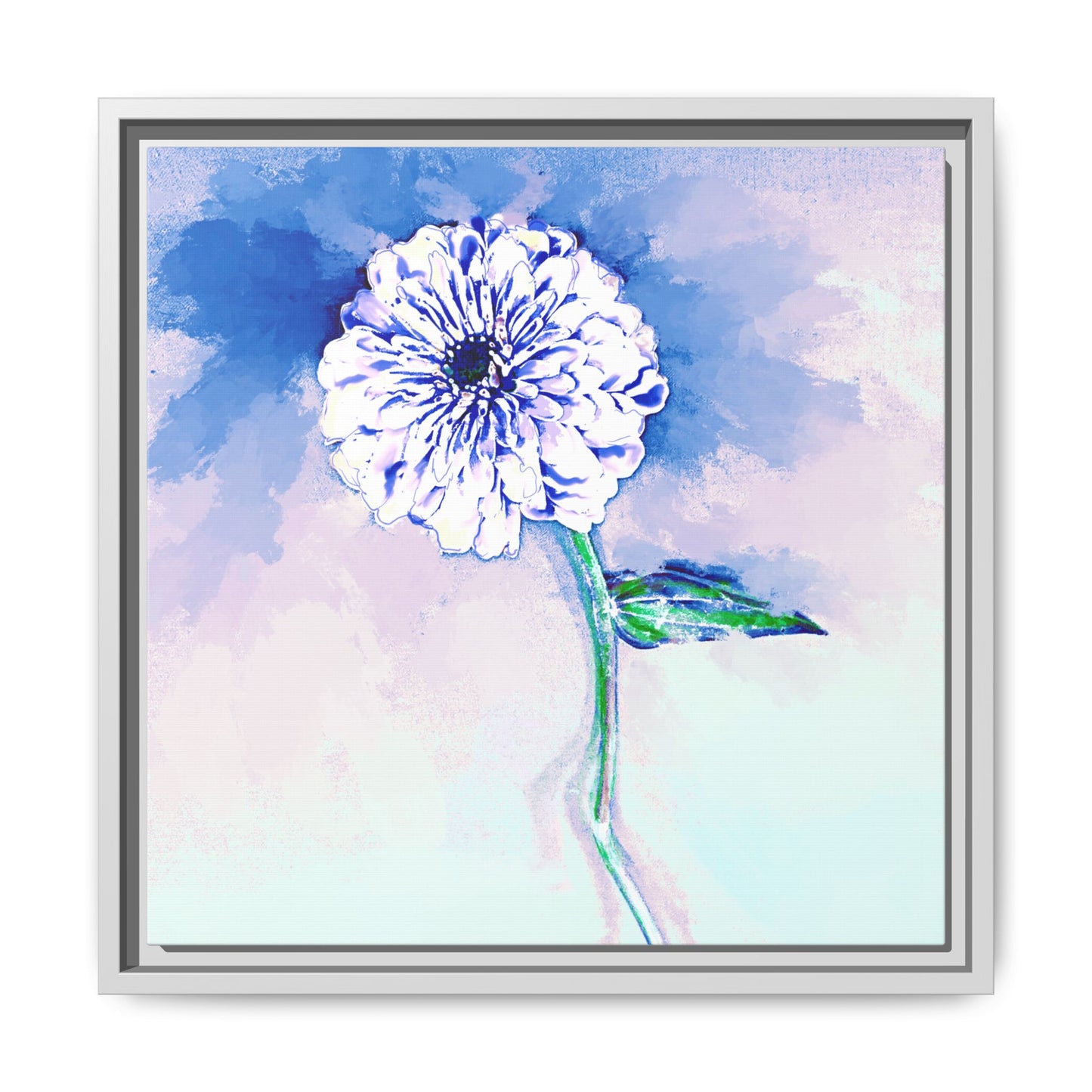 Zinnia Color Splash Matte Canvas Blue Framed
