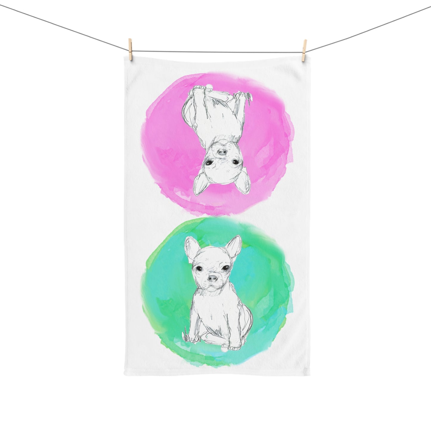 Dogi Fun Circles and Chihuahuas Hand Towel in Raspberry and Aqua-Green
