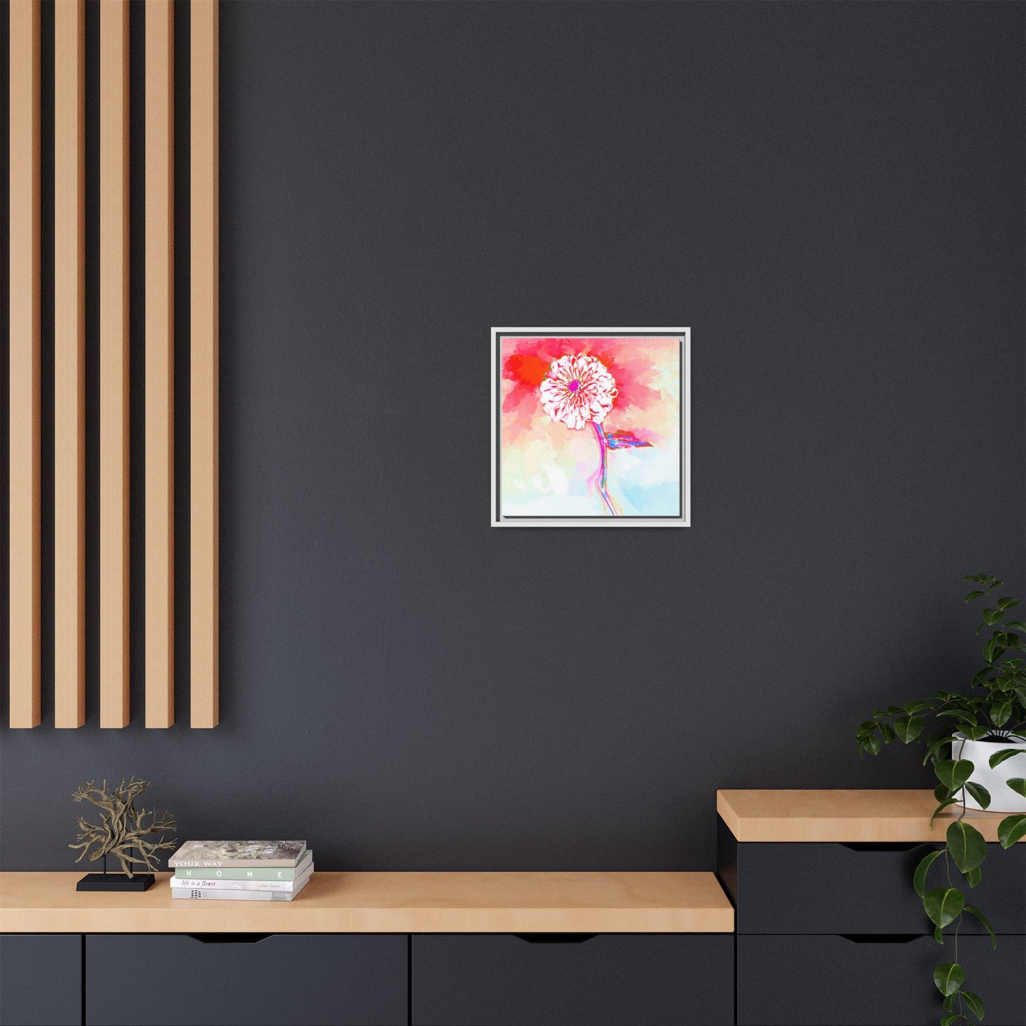 Zinnia Color Splash Matte Canvas Red Framed