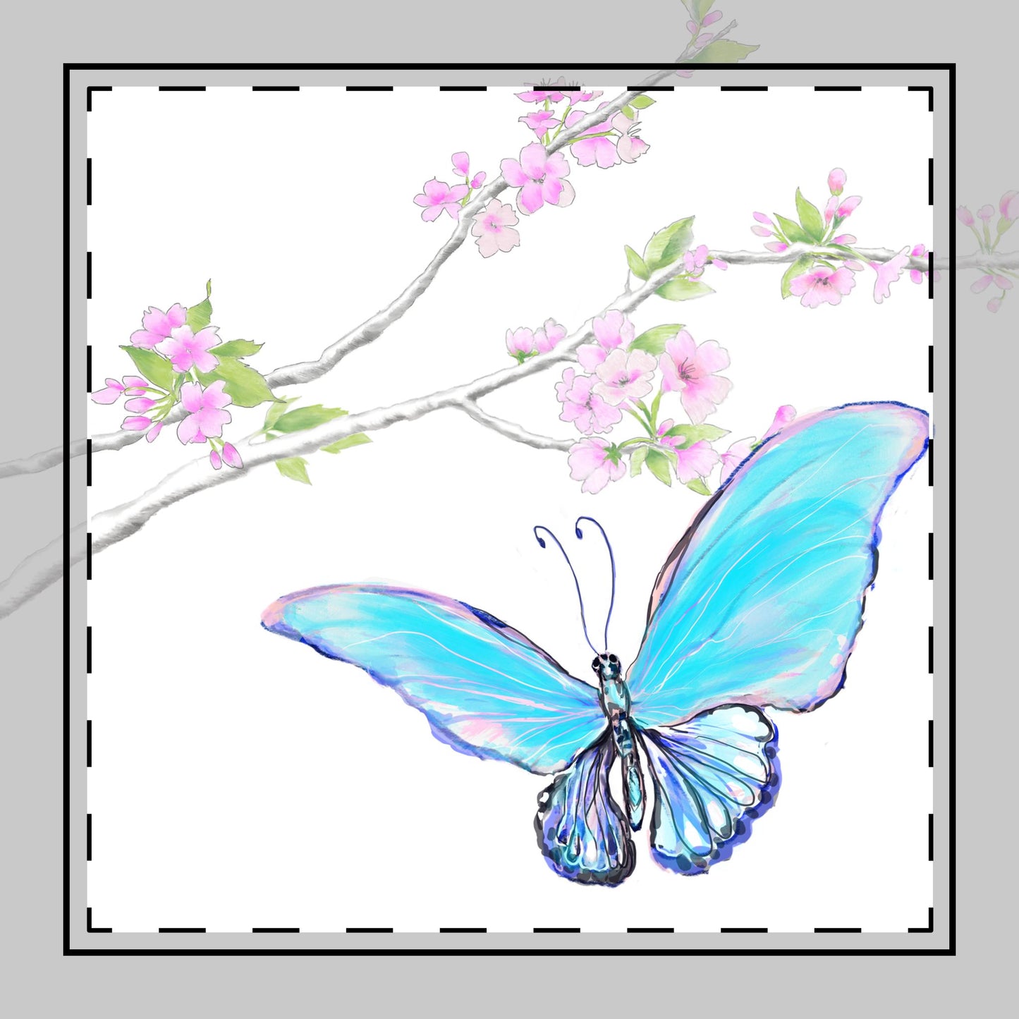 Butterfly Blossom Glide Cotton Twill Napkin in Blue, Creamier White,#5