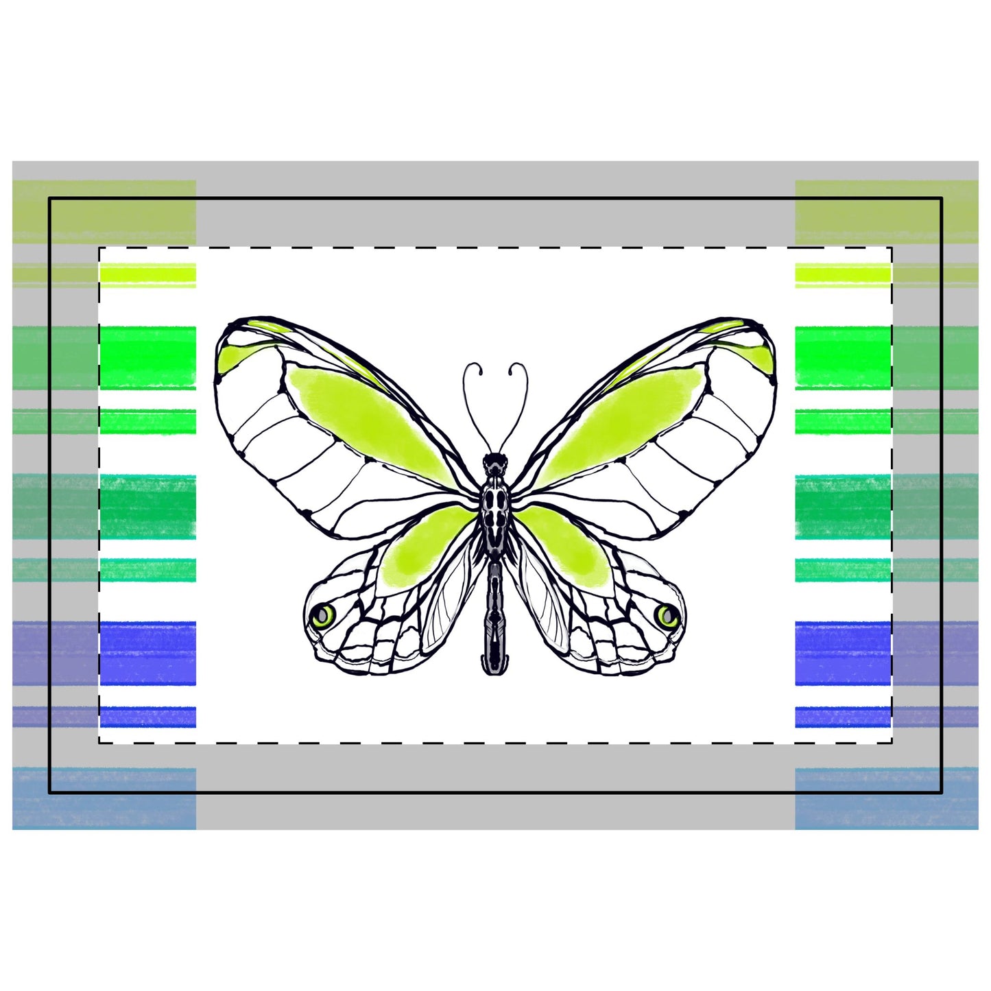 Butterfly Flutterstripe Poly Quilted Placemat, Lime, Fabric Background Bright White #5