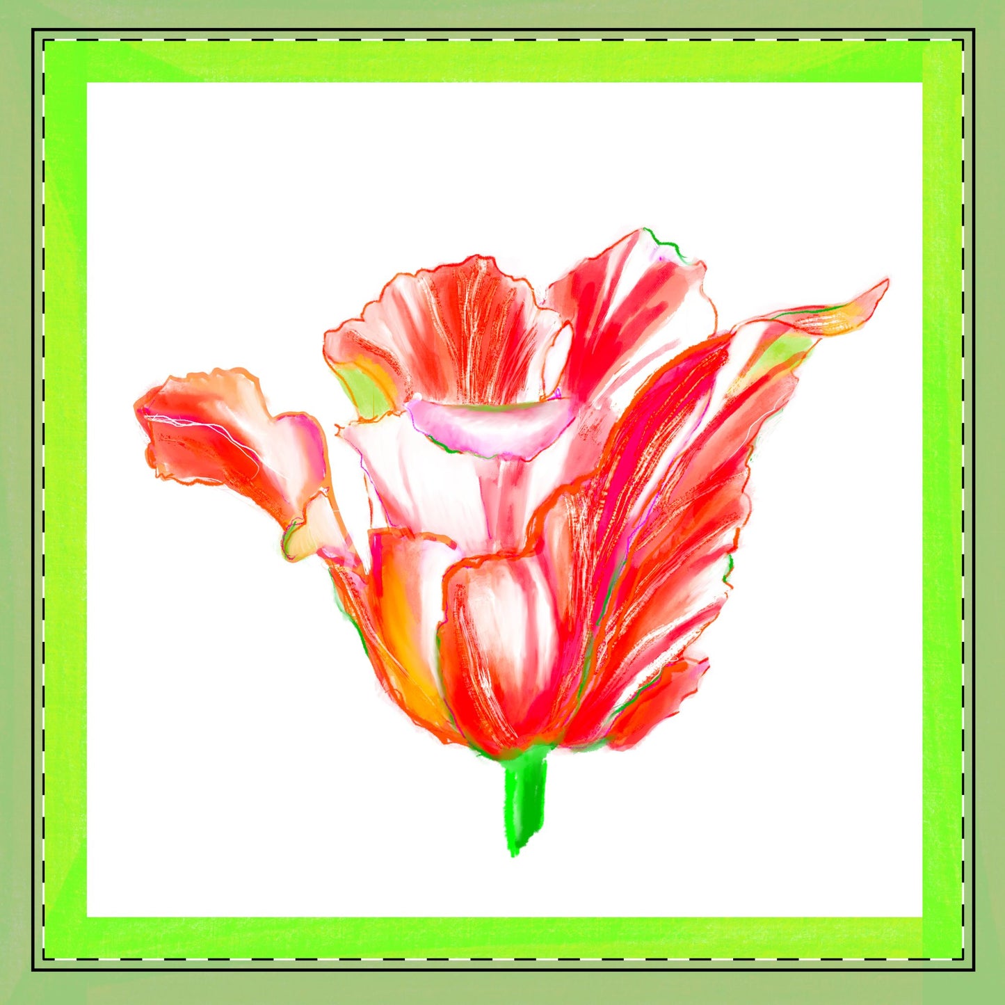 Tulip Love Poly Twill Napkin Spring Green border