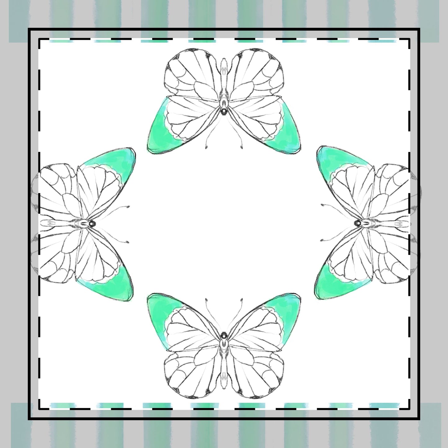 Butterfly Chroma Stripes, Cotton Twill Napkin, Blue Green , Fabric Background Creamy White