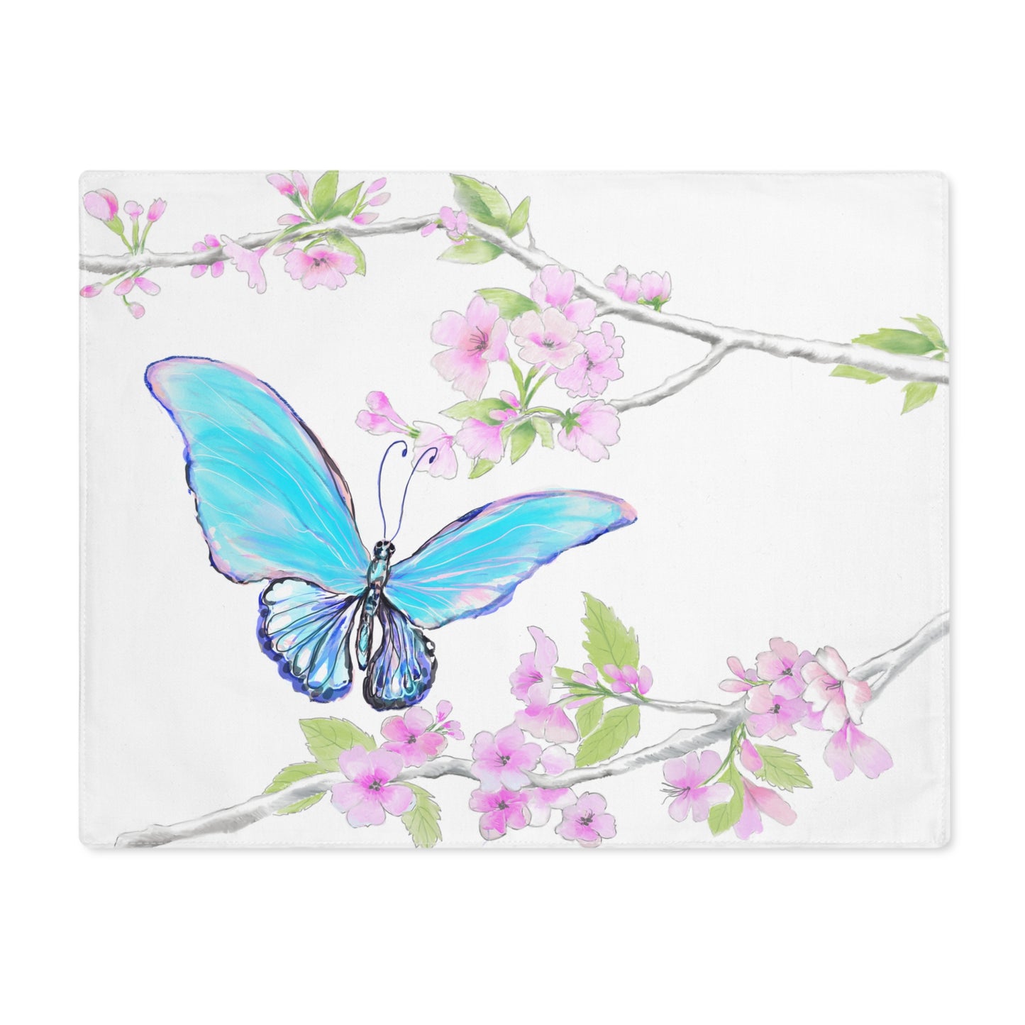 Butterfly Blossom Glide Cotton Twill Placemat, Creamier White, 1pc. Blue, #5