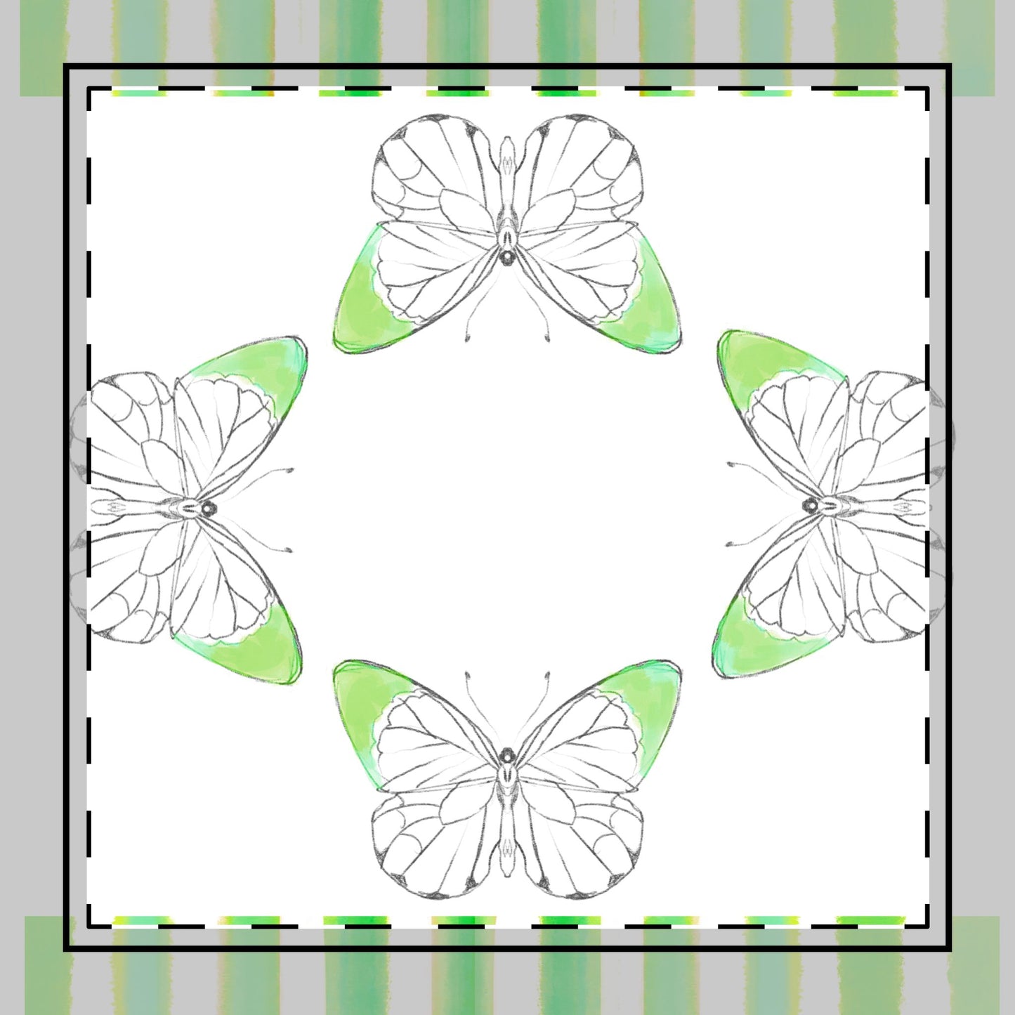 Butterfly Chroma Stripes, Cotton Twill Napkin , Green, Fabric Background Creamy White