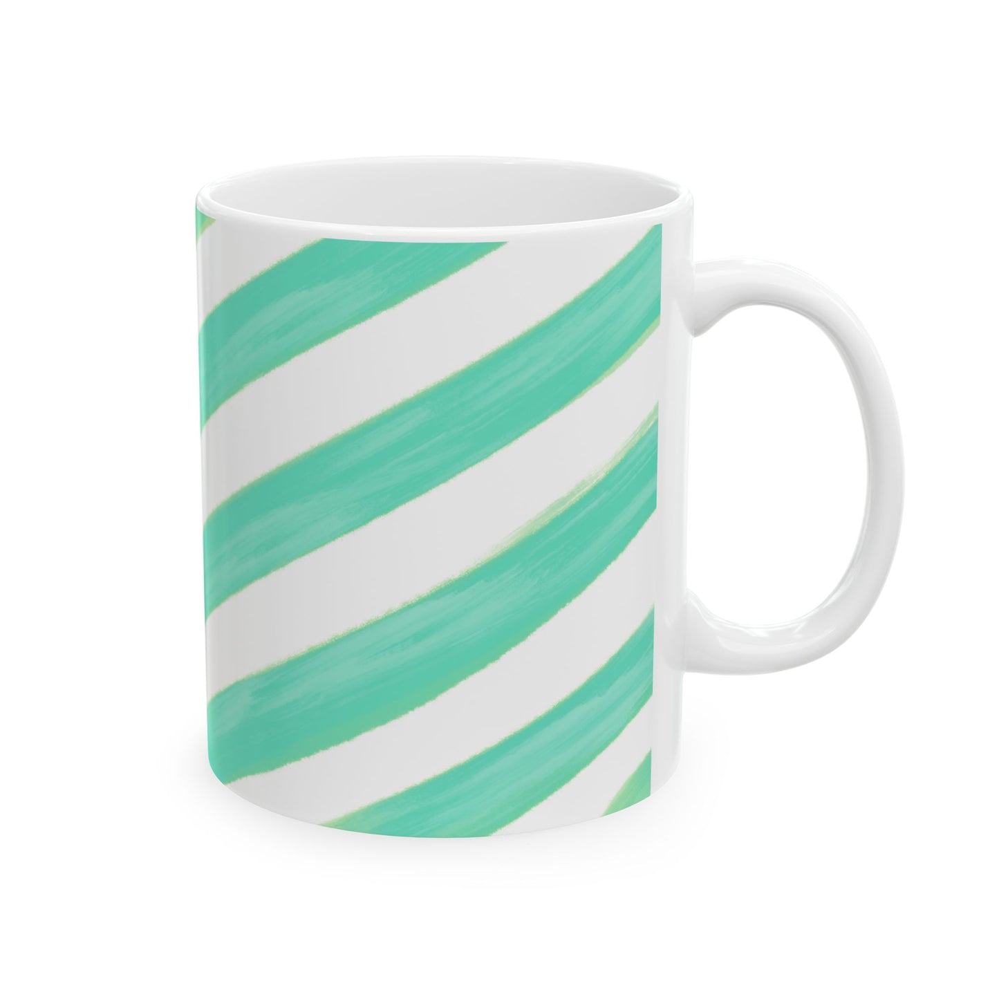 Diagonal Stripe Ceramic Mug in Mint, 11oz