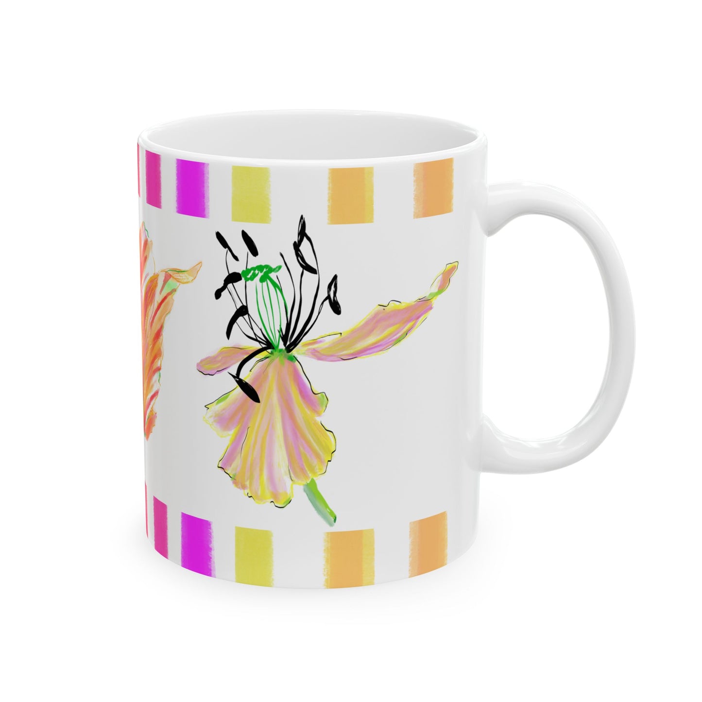 Tulip Love Ceramic Mug, (11oz, 15oz) Pink, Orange, Yellow