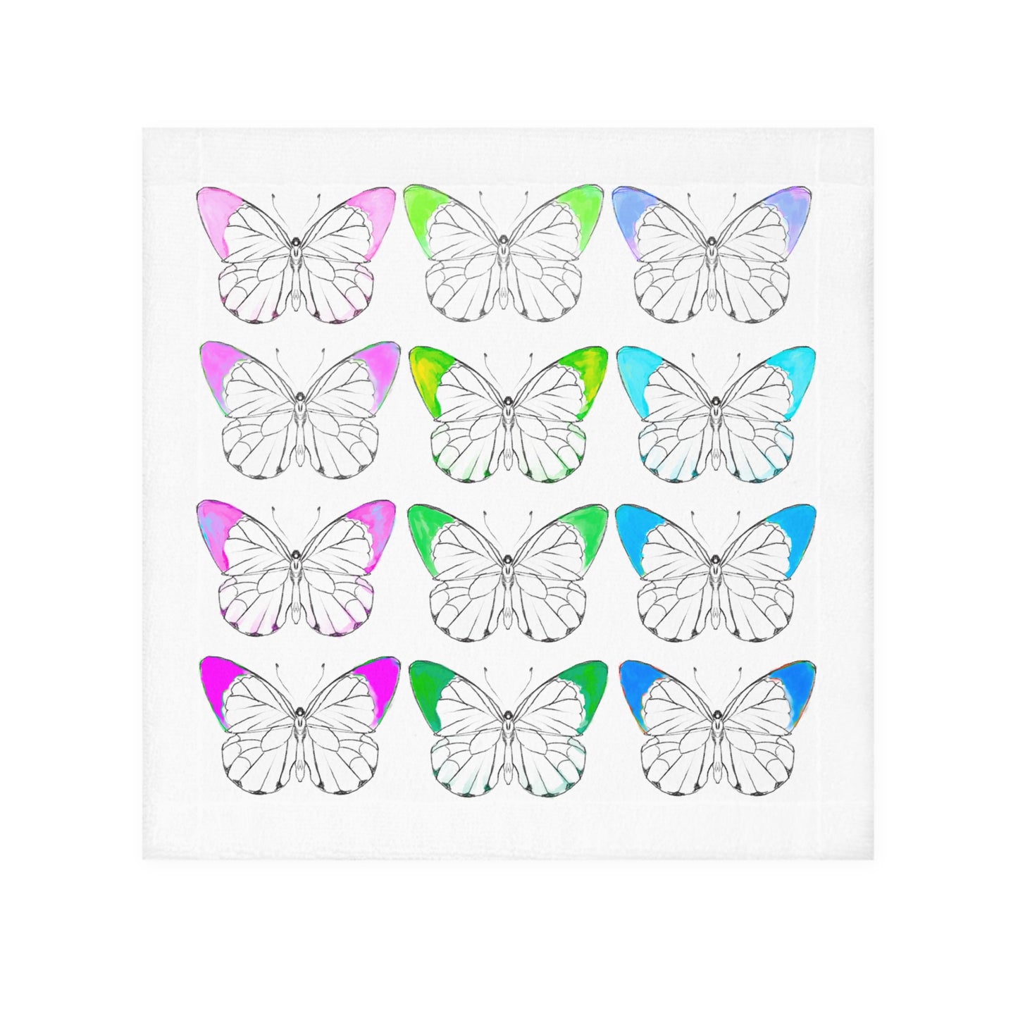 Face Towels Color Tipped Butterflies