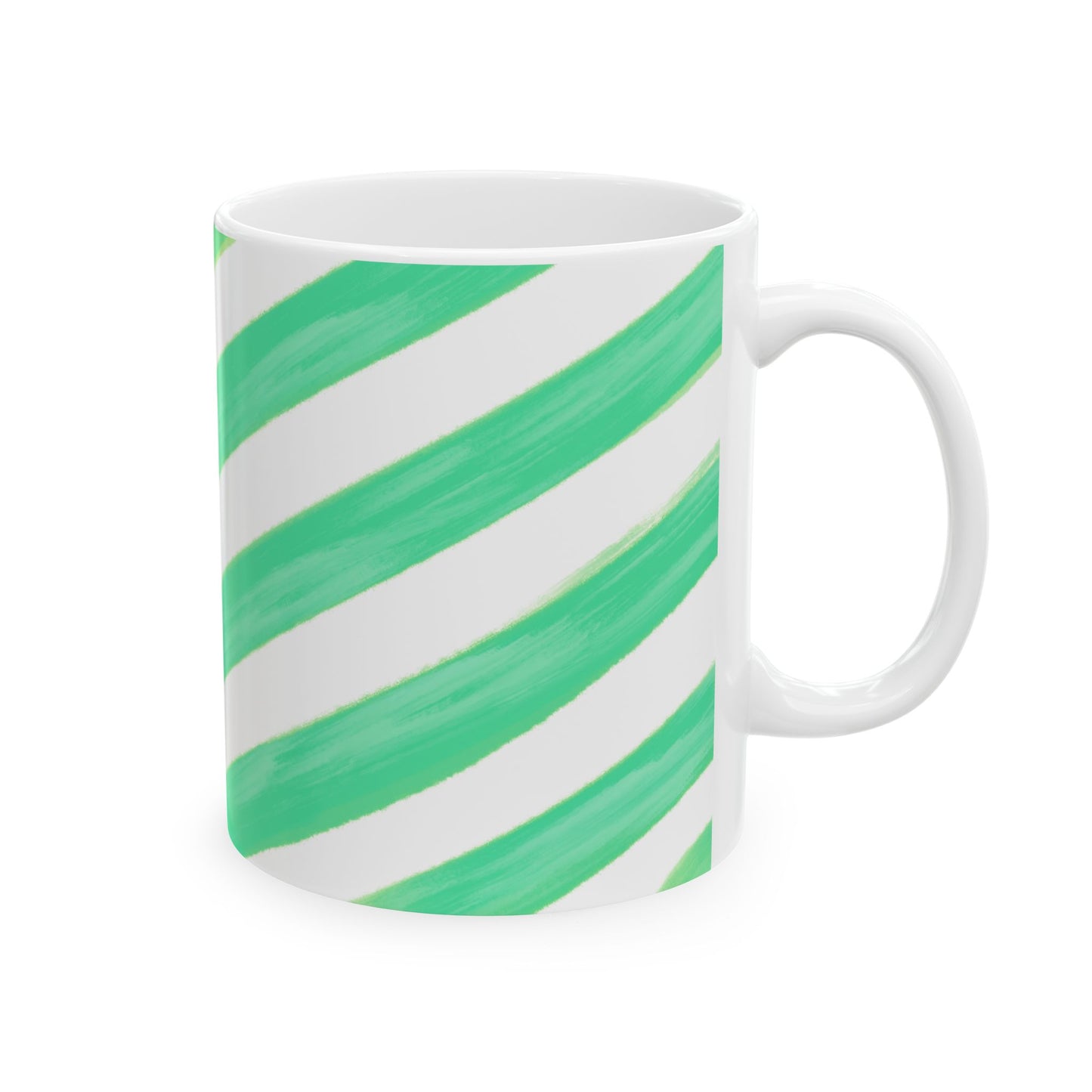 Diagonal Stripe Ceramic Mug in Fresh Green, 11oz