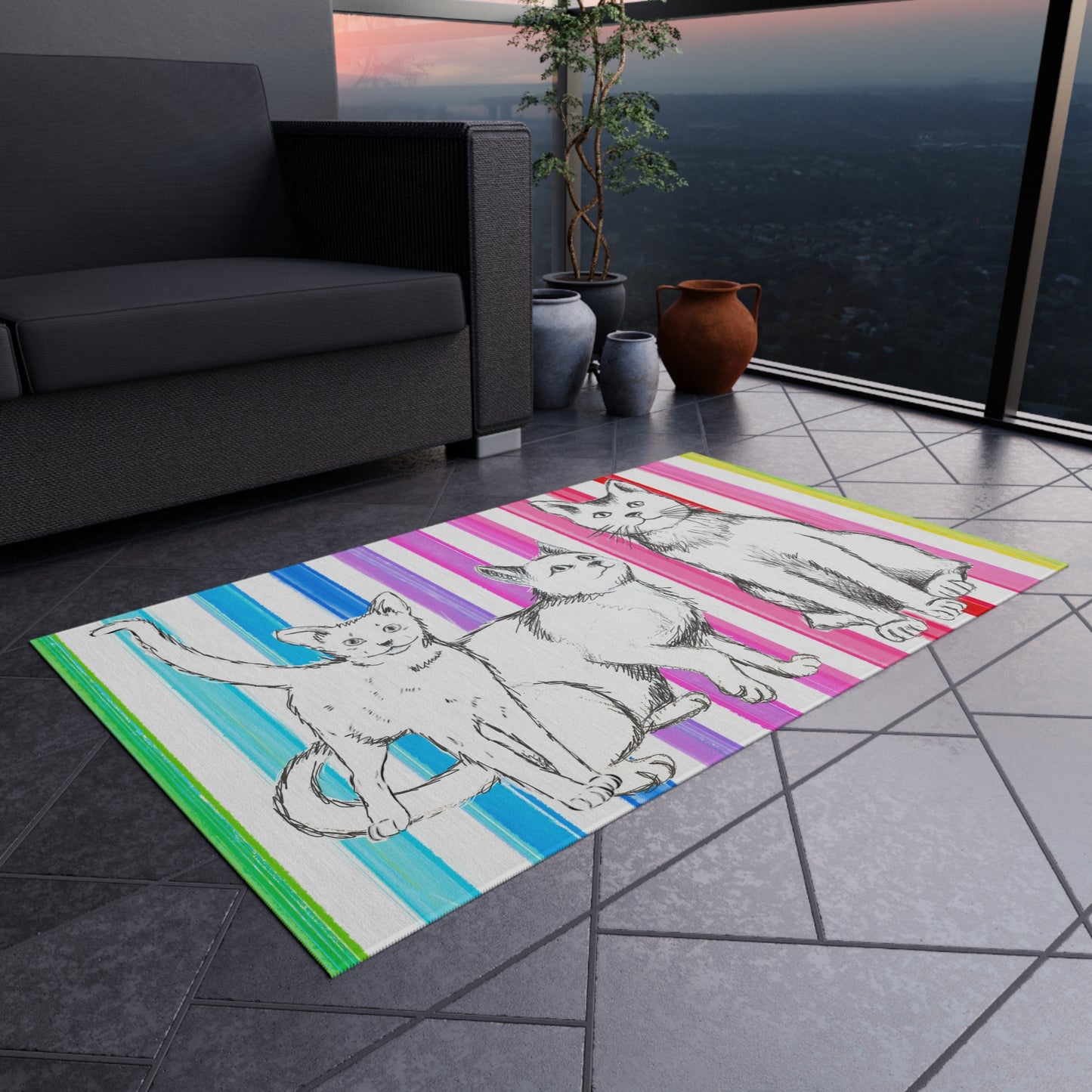 Kitty Fun Indoor/Outdoor Rug blue and black