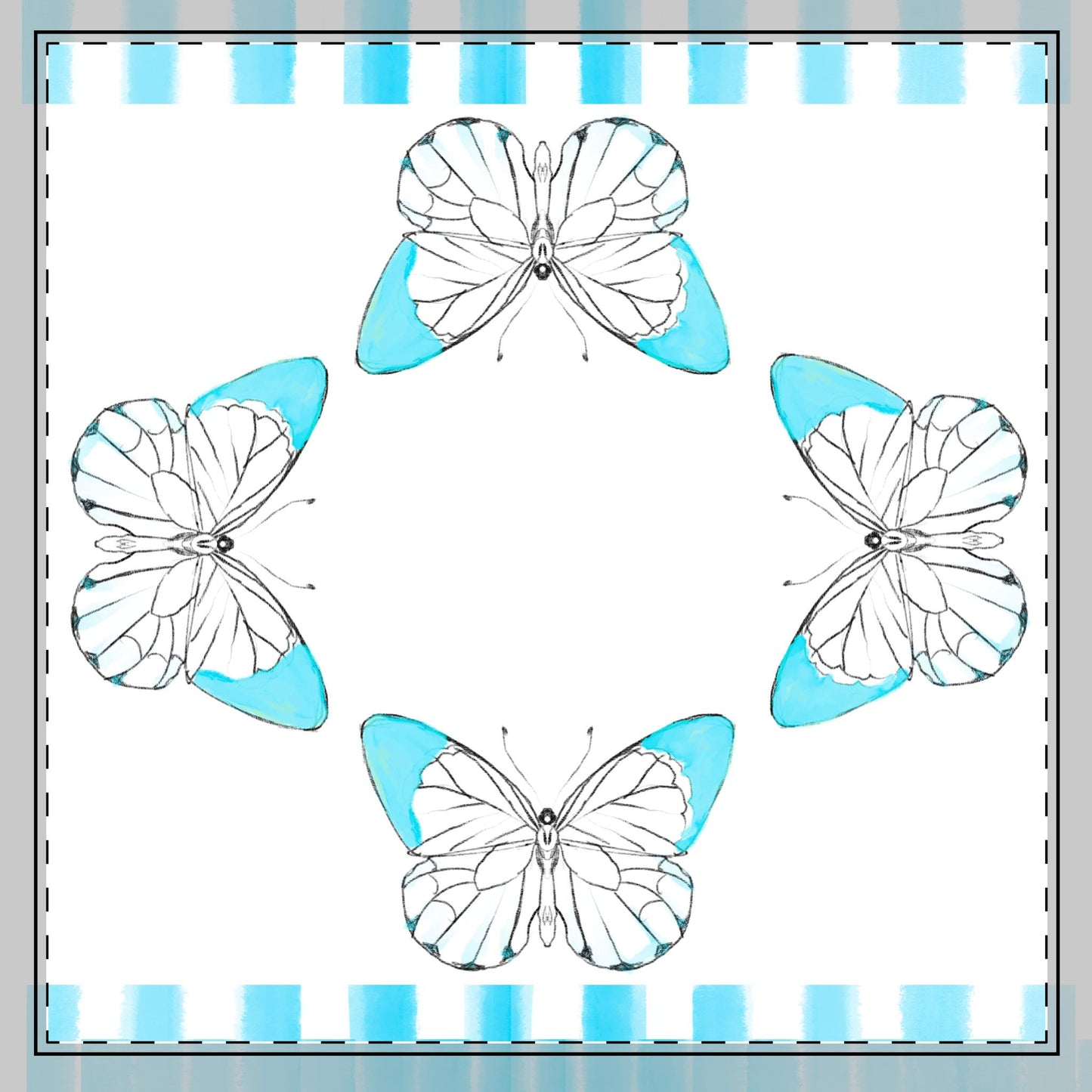 Butterfly Chroma Stripes, Cotton Twill Napkin, Aqua, Fabric Background Creamy White