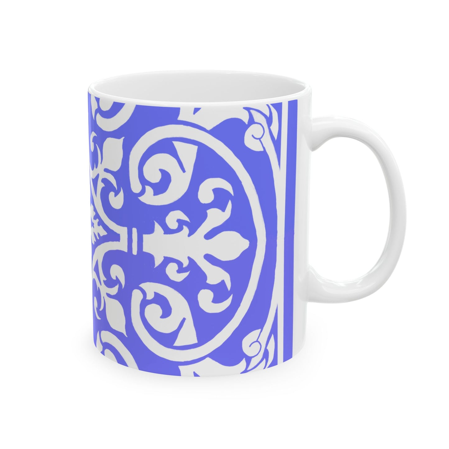 Scrollwork Ceramic Mug Royal Blue