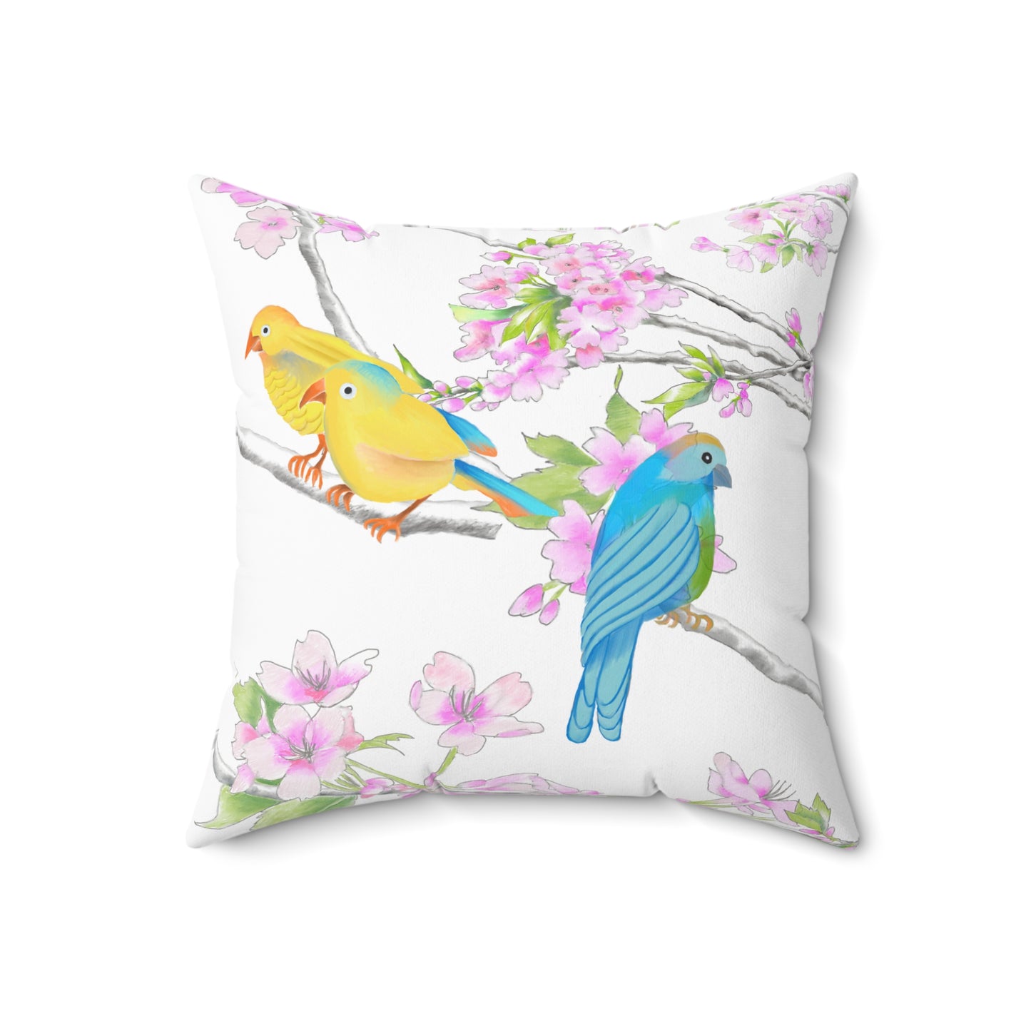 Cherry Chirp Spun Polyester Square Pillow, Multi-color Birds