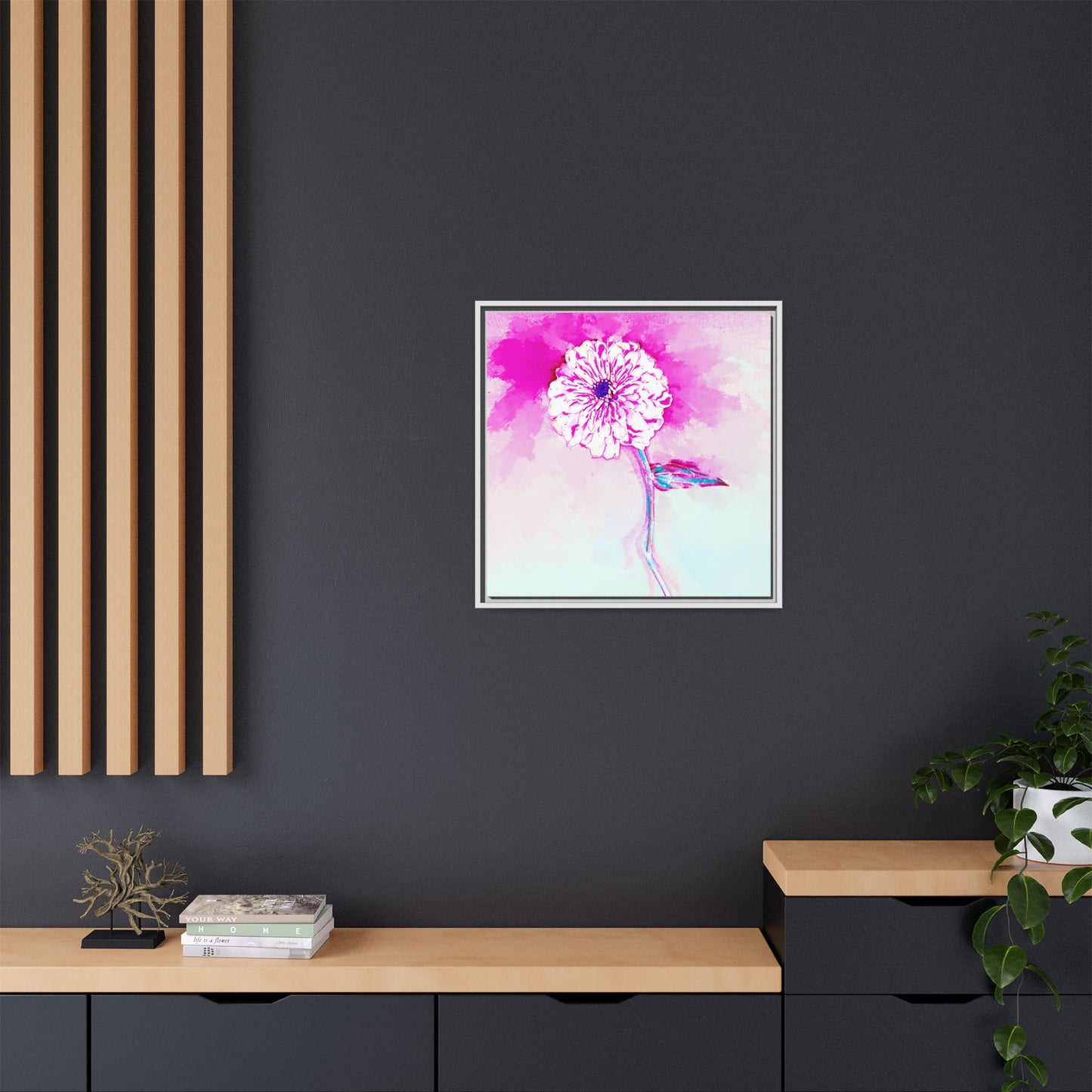 Zinnia Color Splash Matte Canvas Bright Raspberry Framed