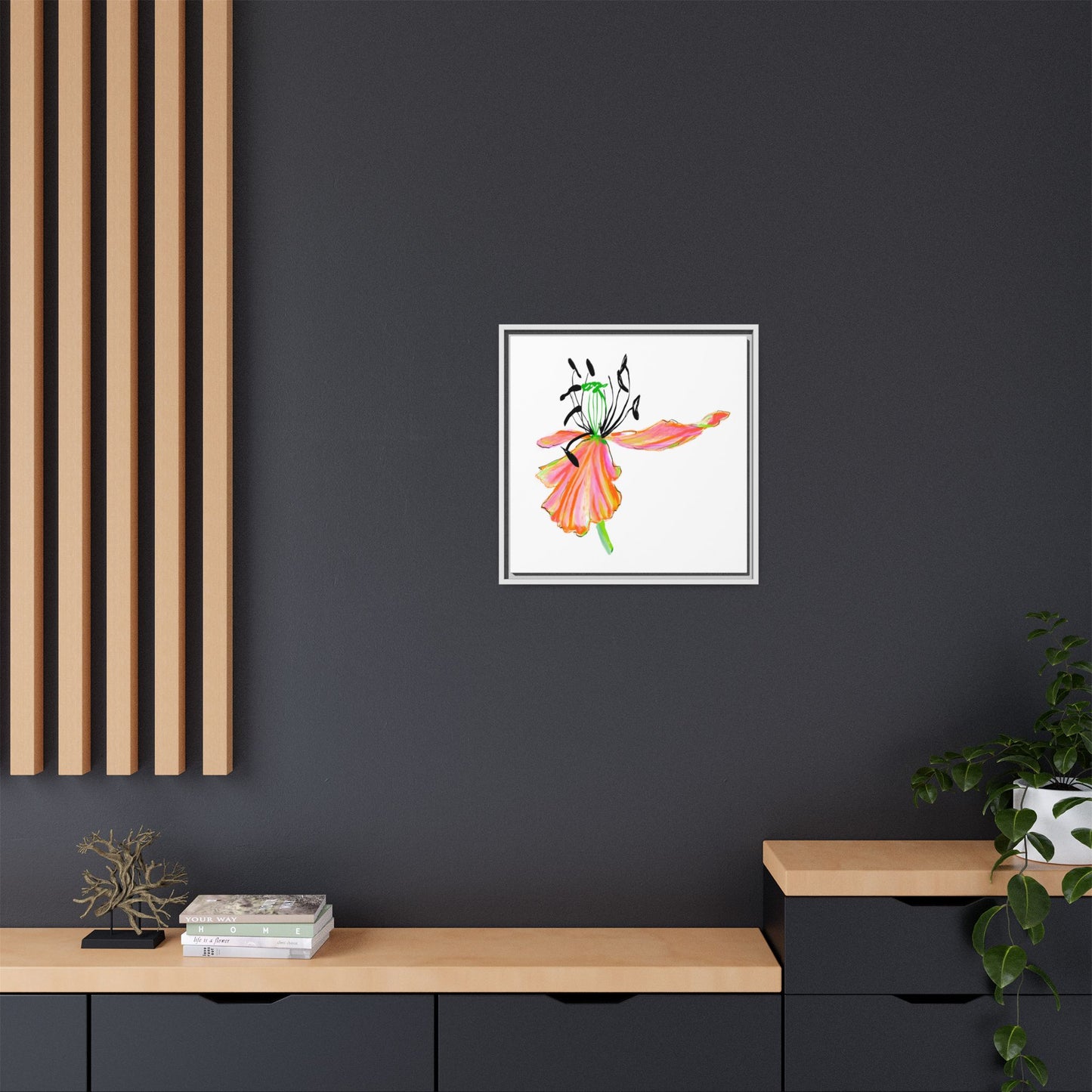 Wall Art Dancing Tulips Matte Canvas, Framed (Multi-color) Orange
