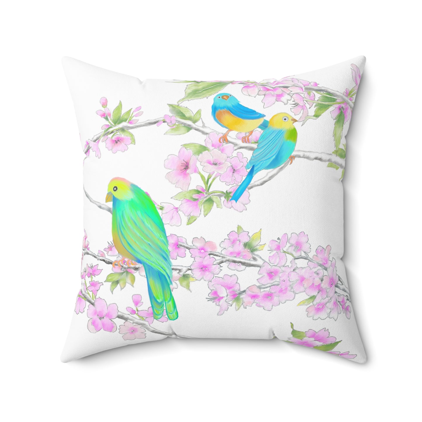 Cherry Chirp Spun Polyester Square Pillow, Multi-color Birds