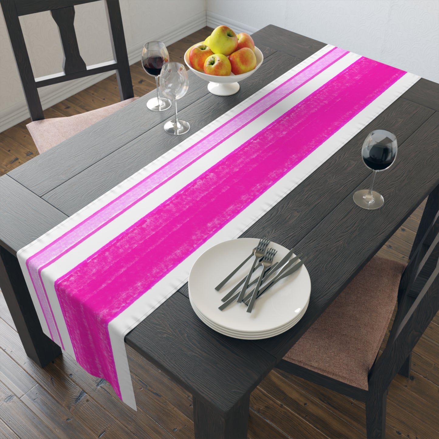 Mega Stripe Table Runner (Cotton Creamy White, Poly Bright White) Pink