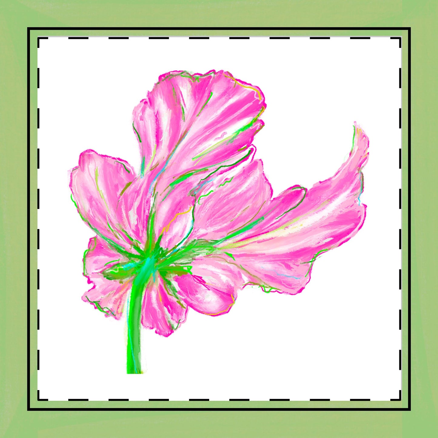 Tulip Love Poly Twill Napkin Spring Green border