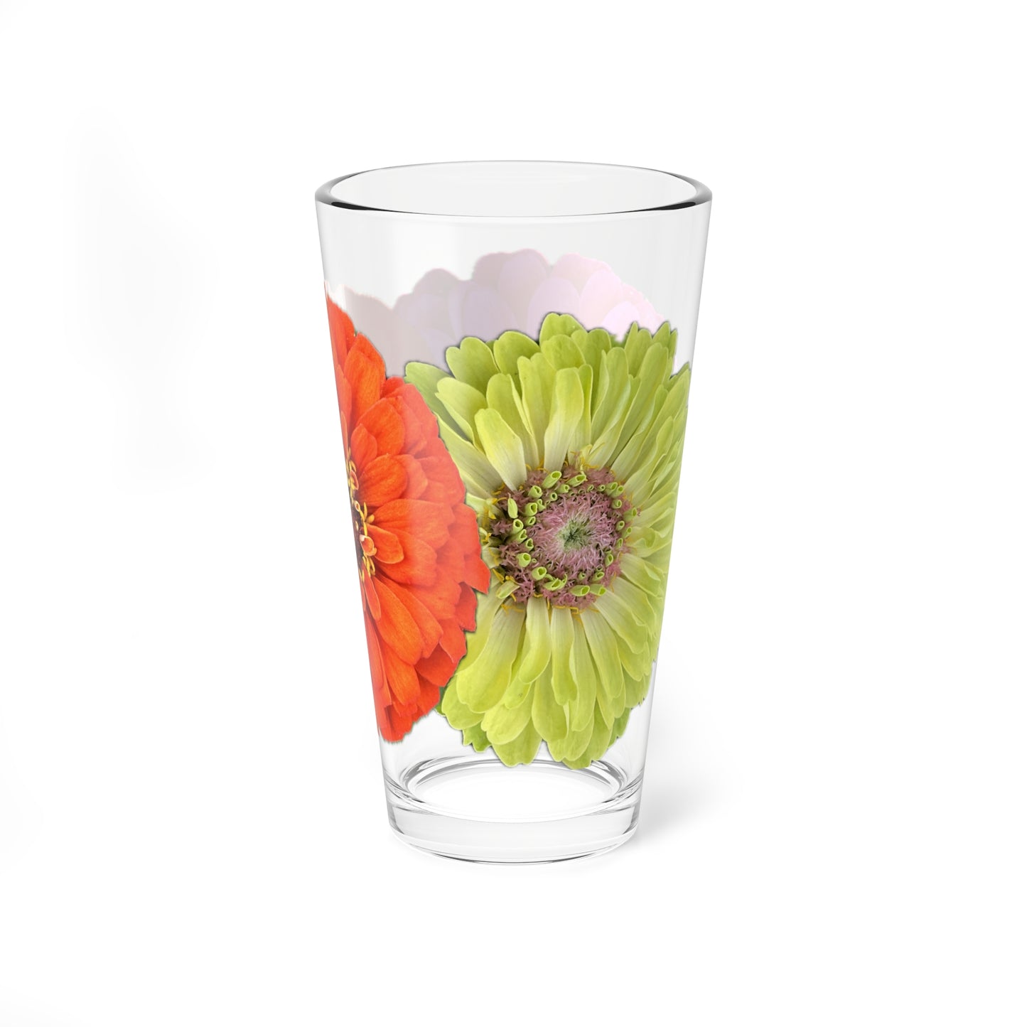 Zinnia Pint Glass Yellow Orange Pink