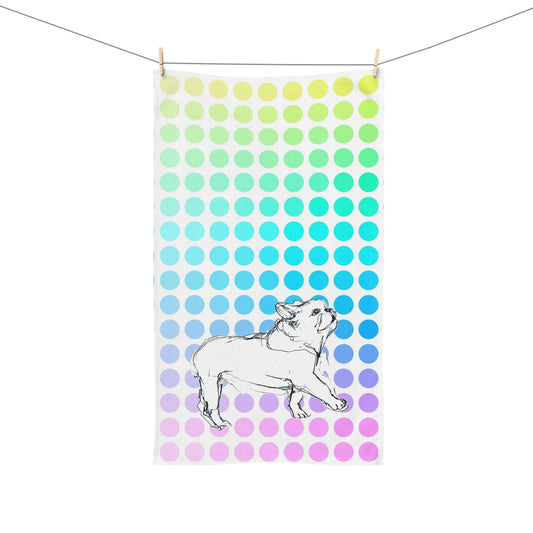 Dogi Fun Hand Towel, French Bulldog and Multi-Color Polka Dots