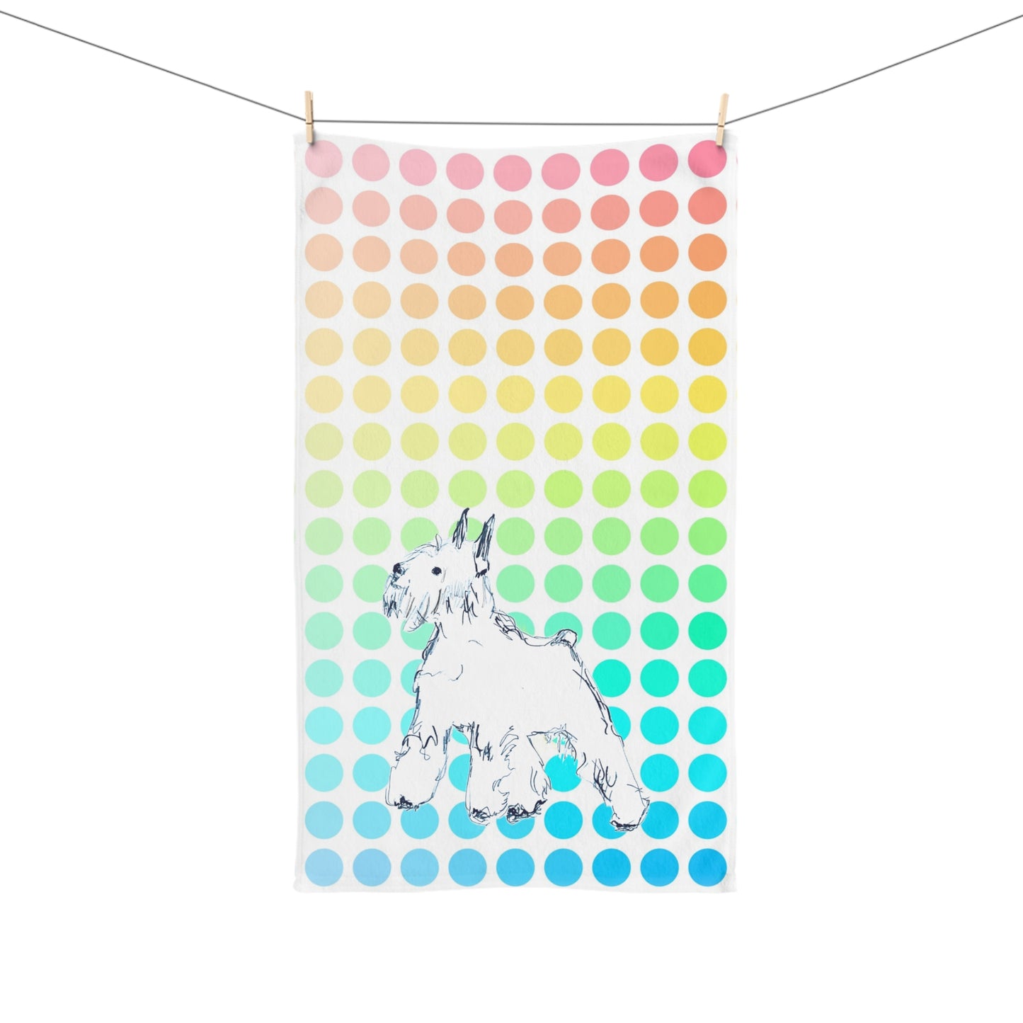 Dogi Fun Hand Towel, Schnauzer with Multi-Color Polka Dots