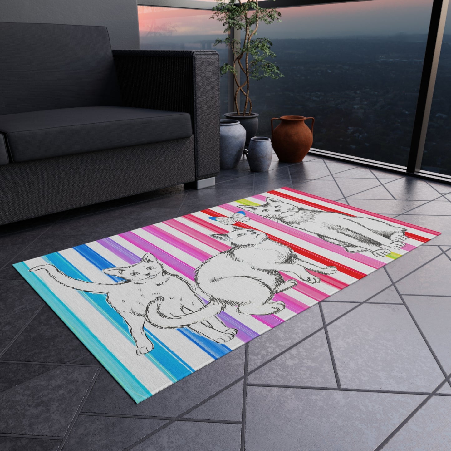 Kitty Fun Indoor/Outdoor Rug Aqua/blue