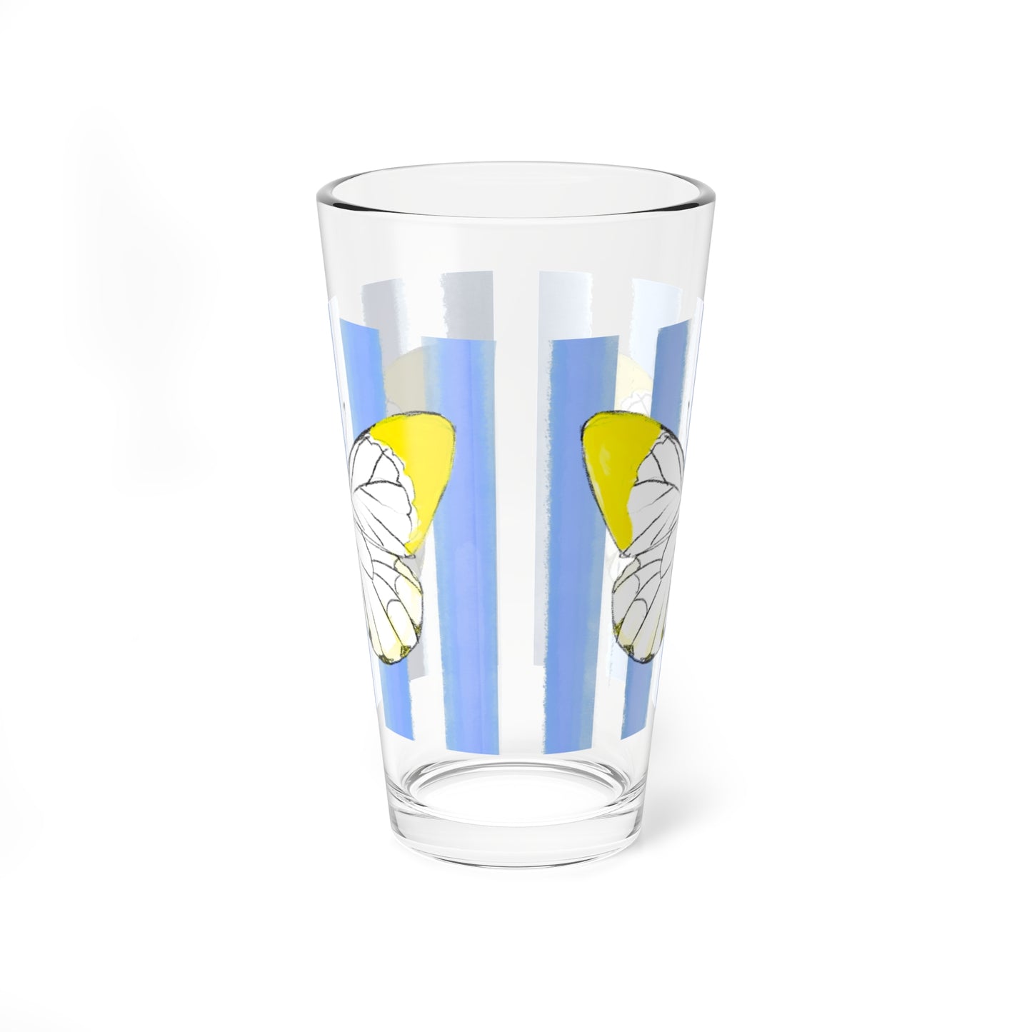 Pint Glass, 16oz Watercolor Stripes & Butterflies