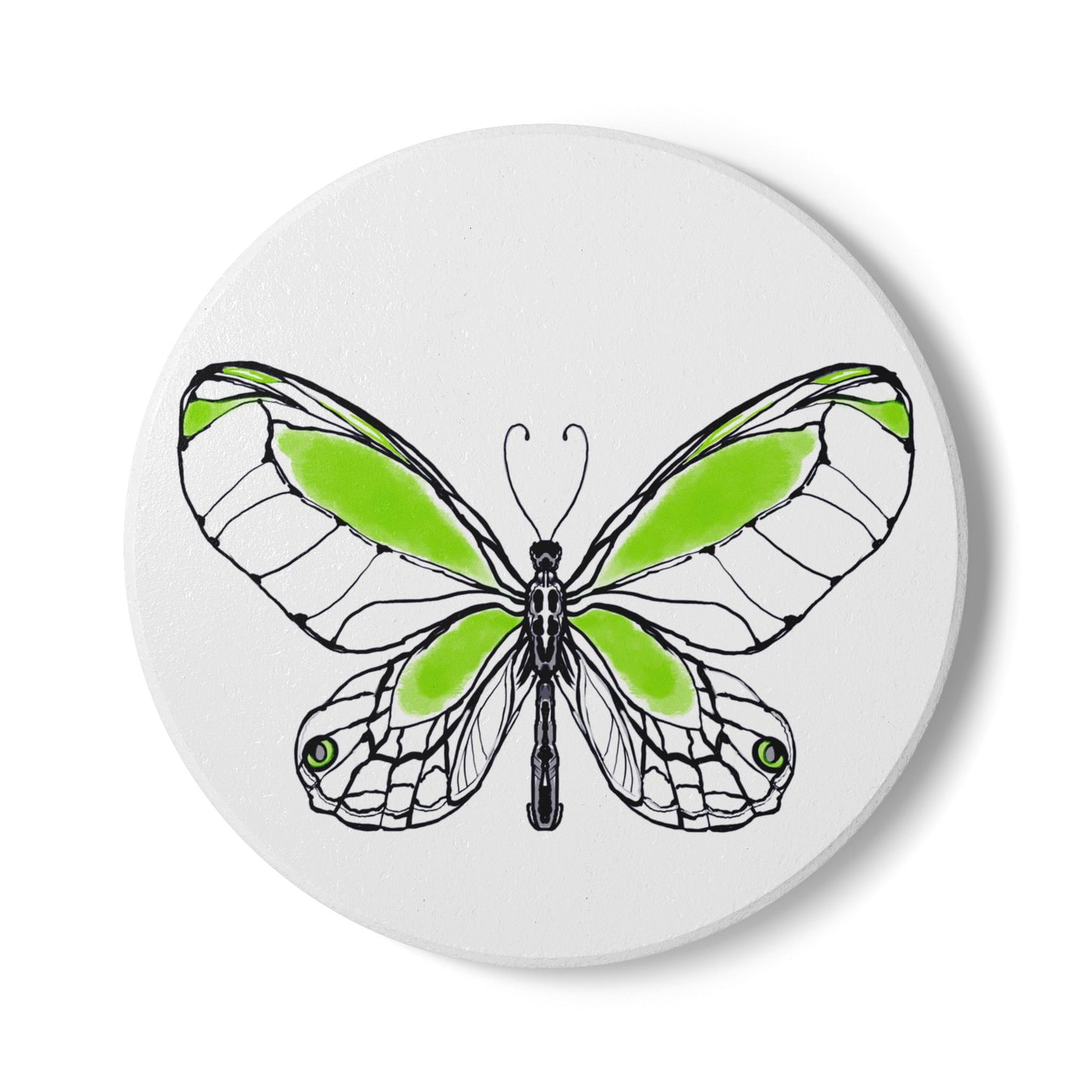 Butterfly Blossom Romp Ceramic Coaster, Green