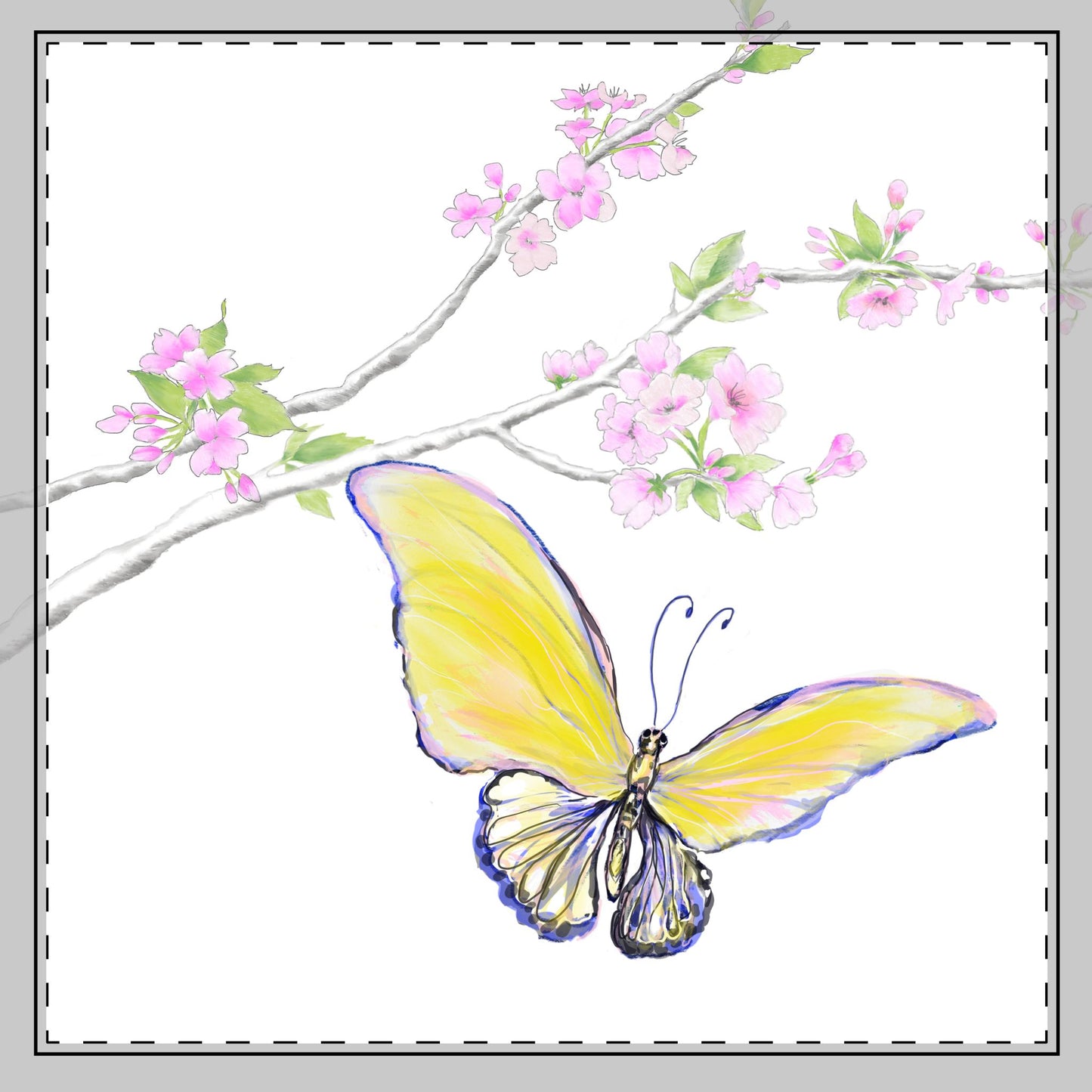 Butterfly Blossom Glide Cotton Twill Napkin in Yellow, Creamier White, #8