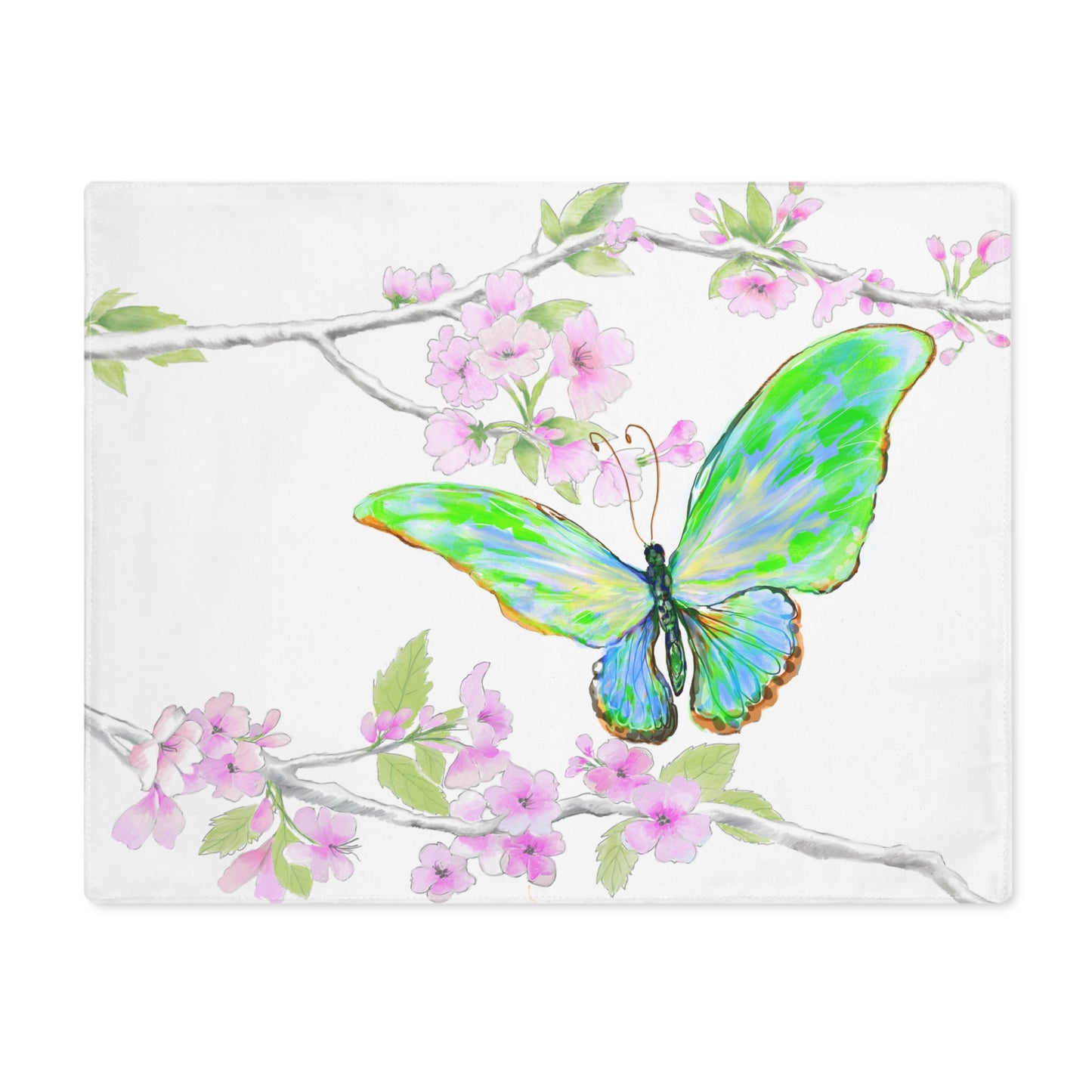 Butterfly Blossom Glide Cotton Twill Placemat, Creamier White, 1pc Green, #2