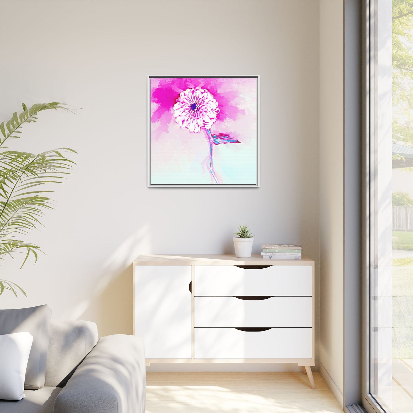 Zinnia Color Splash Matte Canvas Bright Raspberry Framed