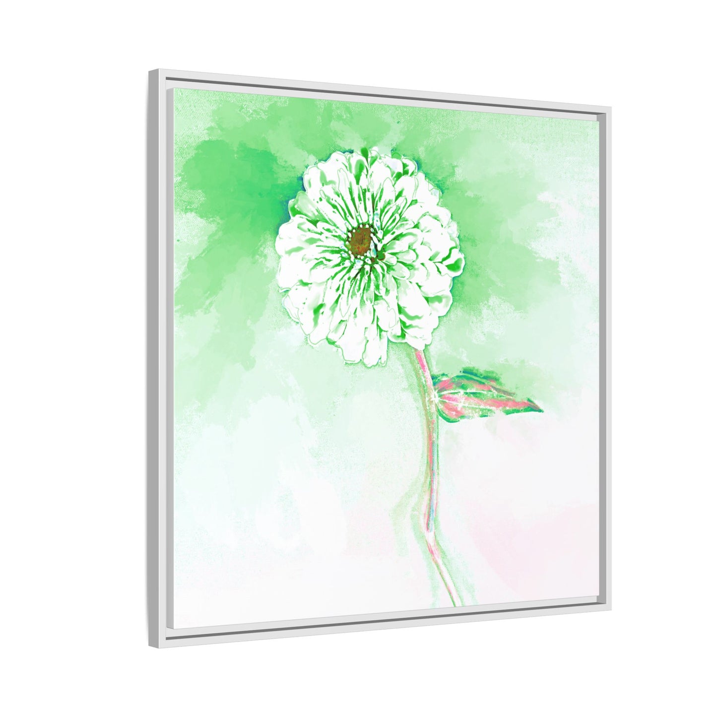 Zinnia Color Splash Matte Canvas Soft Green Framed