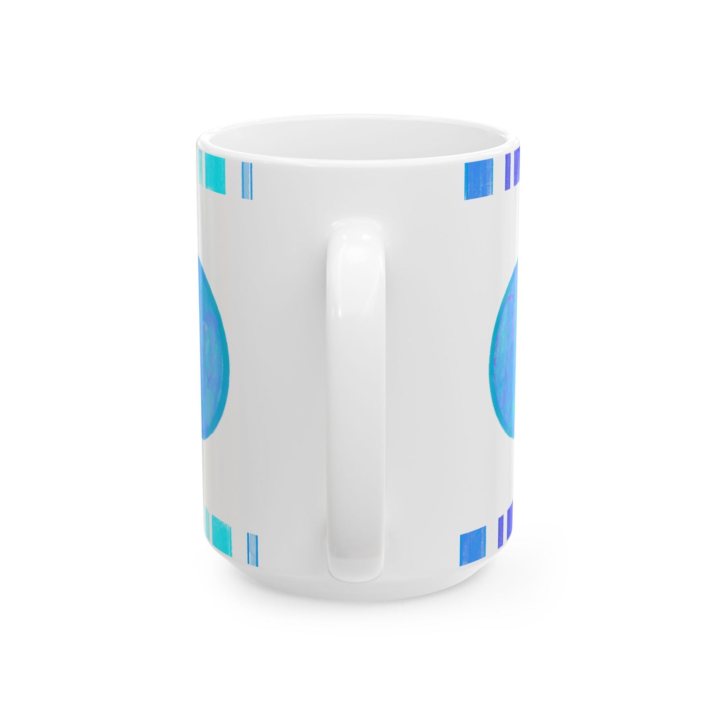Mega Dot & Stripes Medium Blue Ceramic Mug, (11oz, 15oz)