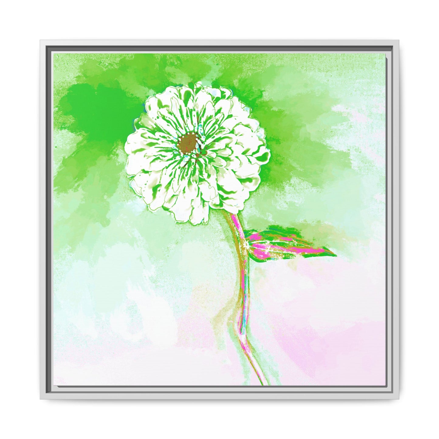 Zinnia Color Splash Matte Canvas Grass Green Framed