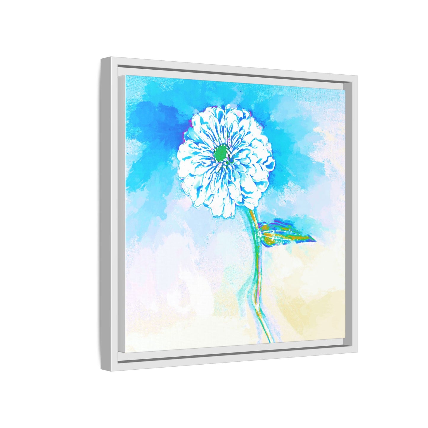 Zinnia Color Splash Matte Canvas Blue Aqua Framed