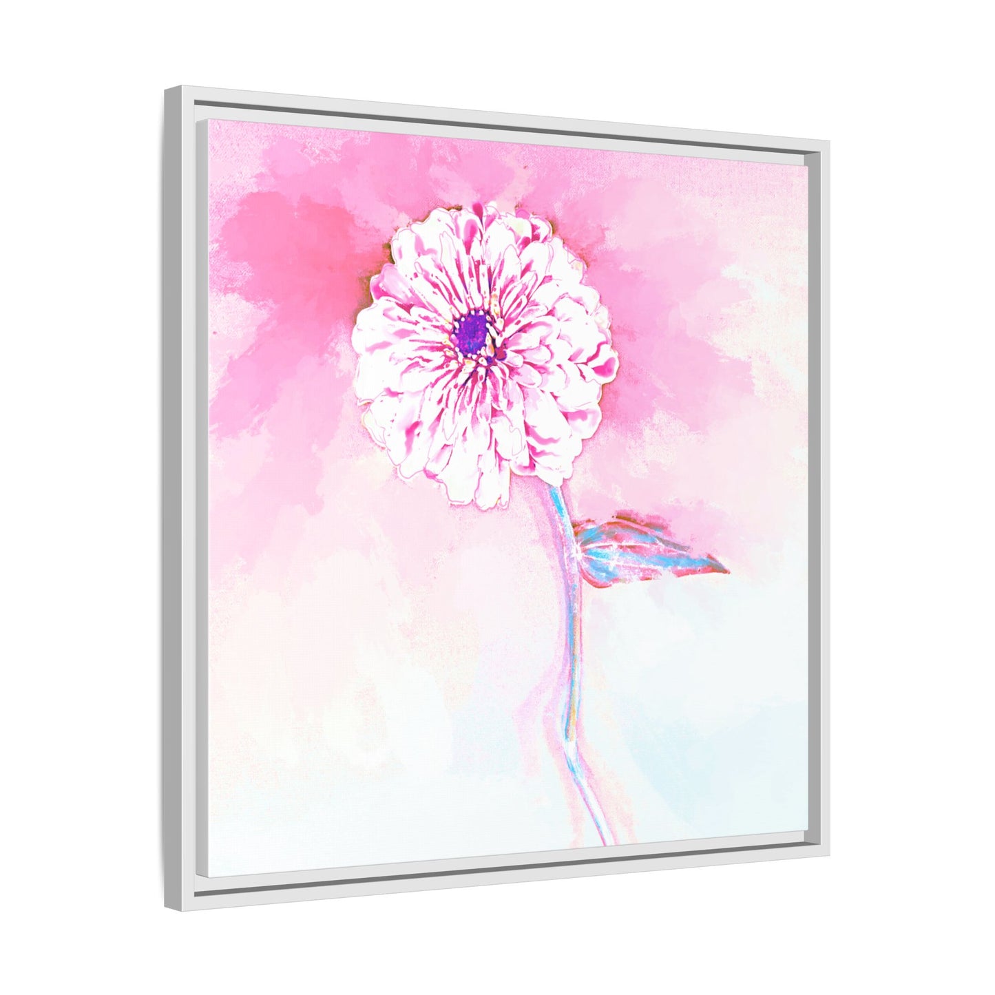Zinnia Color Splash Matte Canvas Light Pink Framed