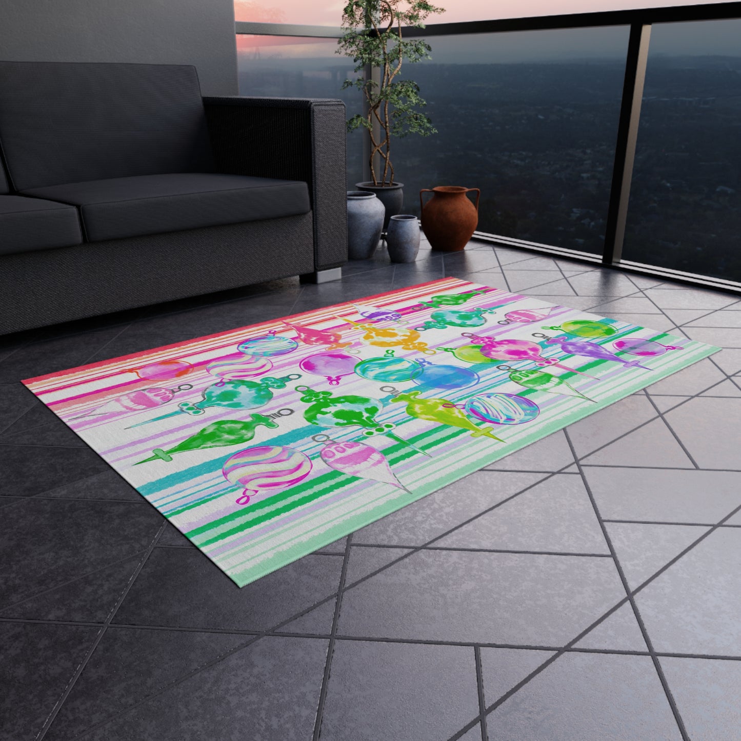 Christmas Indoor/Outdoor Rug Joyful Ornament Tumble