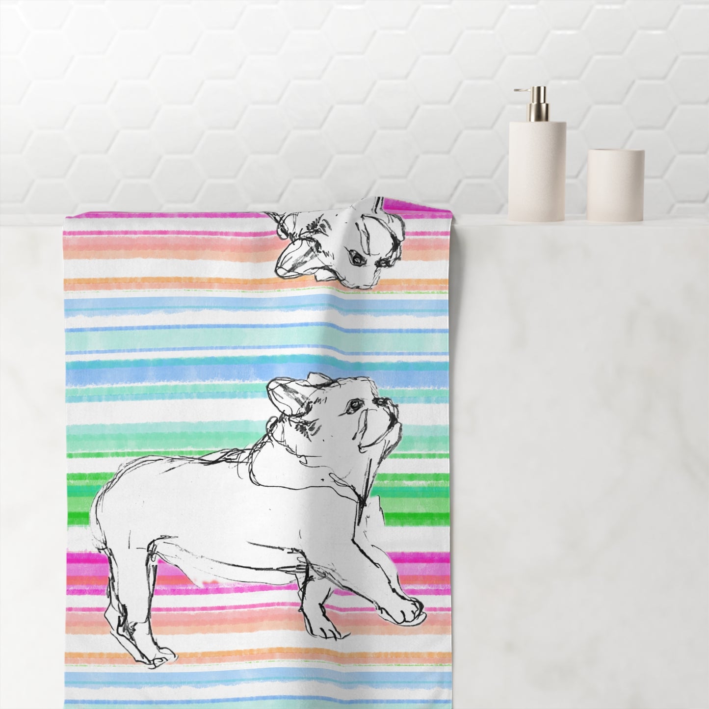 Dogi Fun, Bulldog with stripe Mink-Cotton Towel