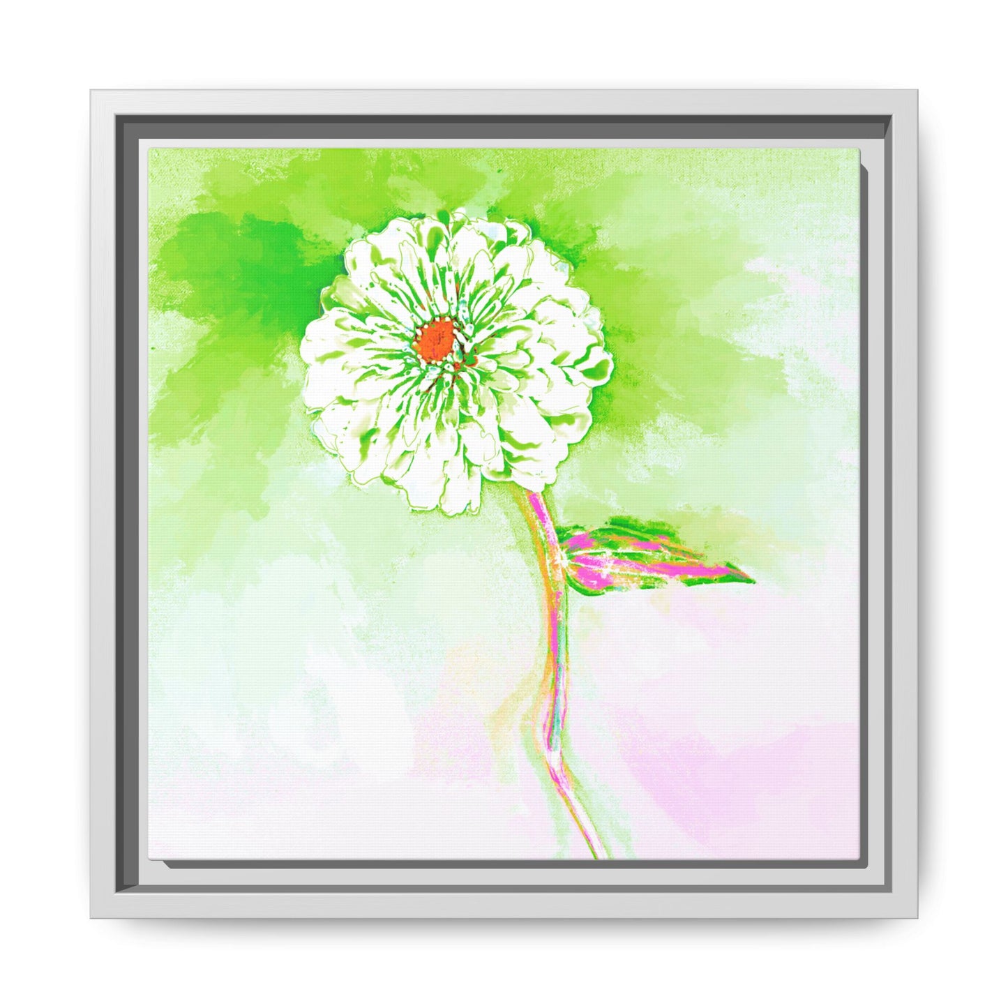 Zinnia Color Splash Matte Canvas Yellow Green Framed