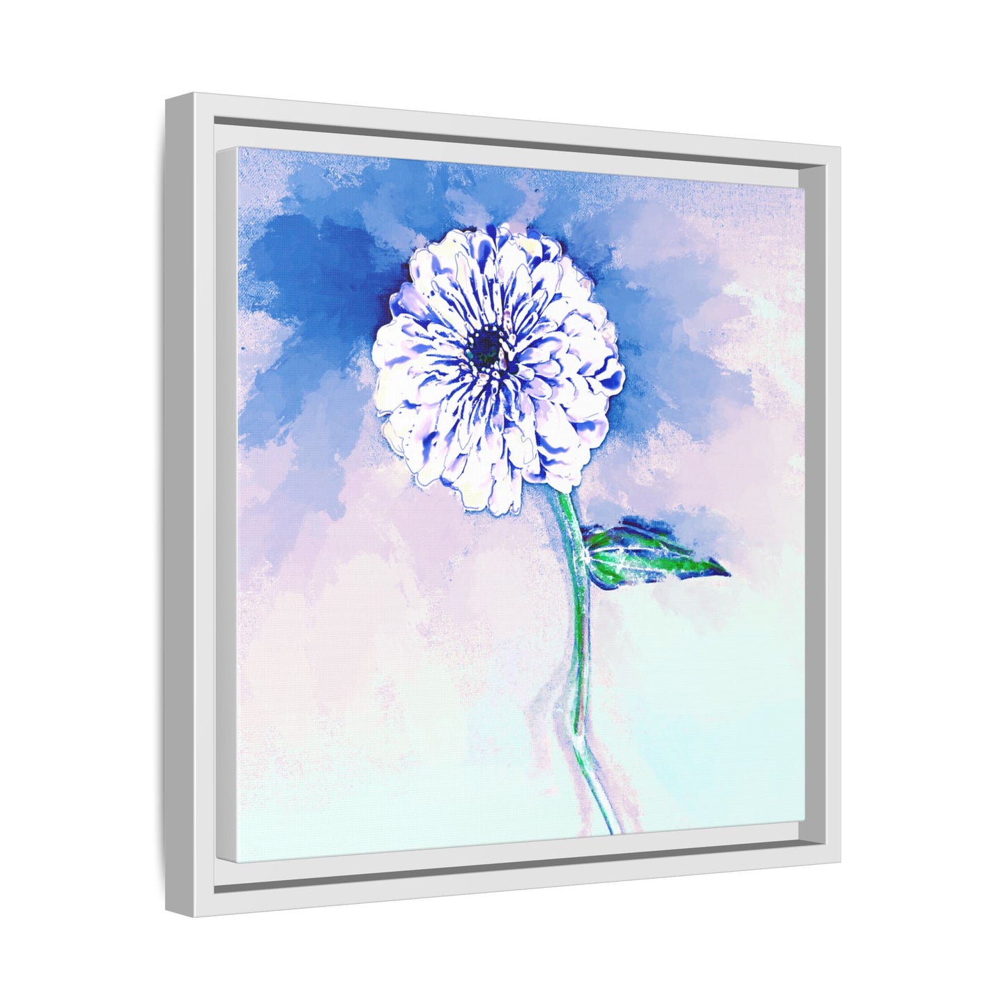Zinnia Color Splash Matte Canvas Blue Framed
