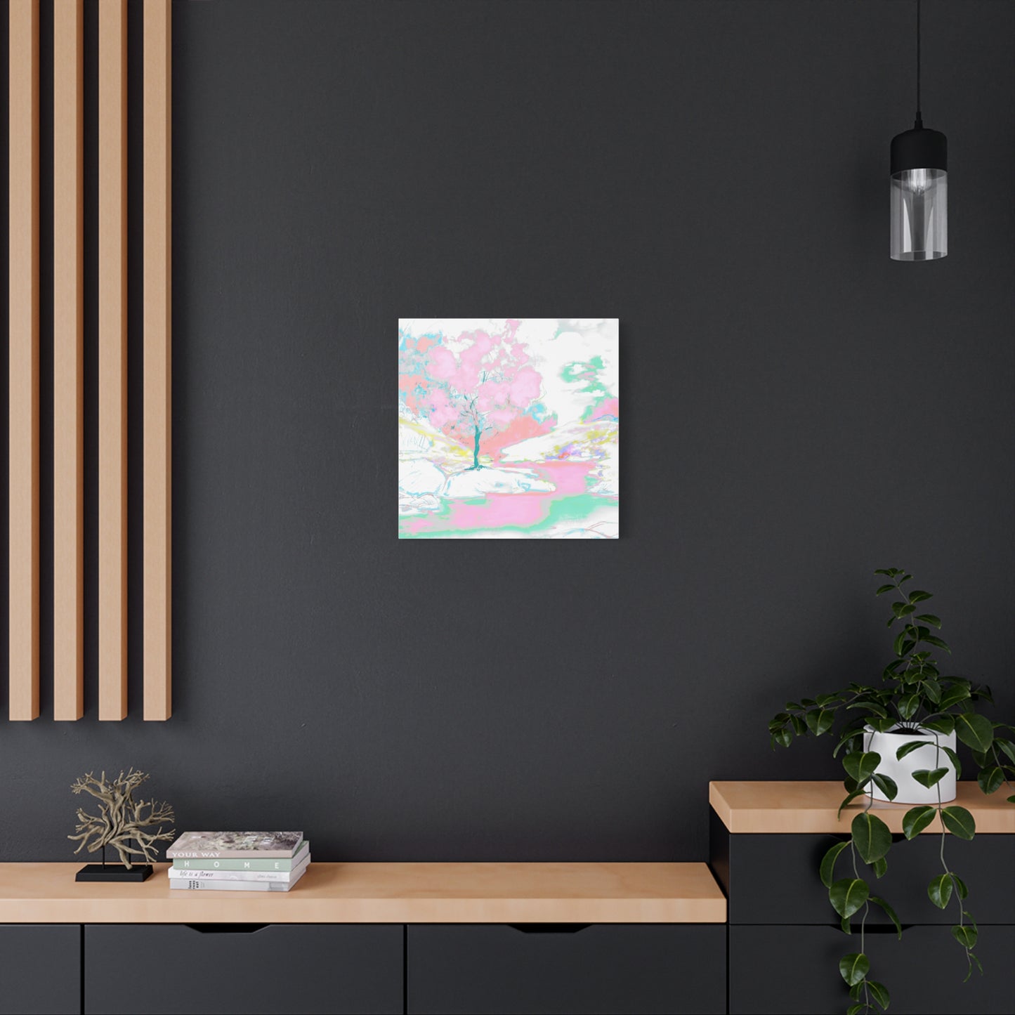 Joyful Landscape Matte Canvas, Stretched, 1.25" Light Pink. Mint Green