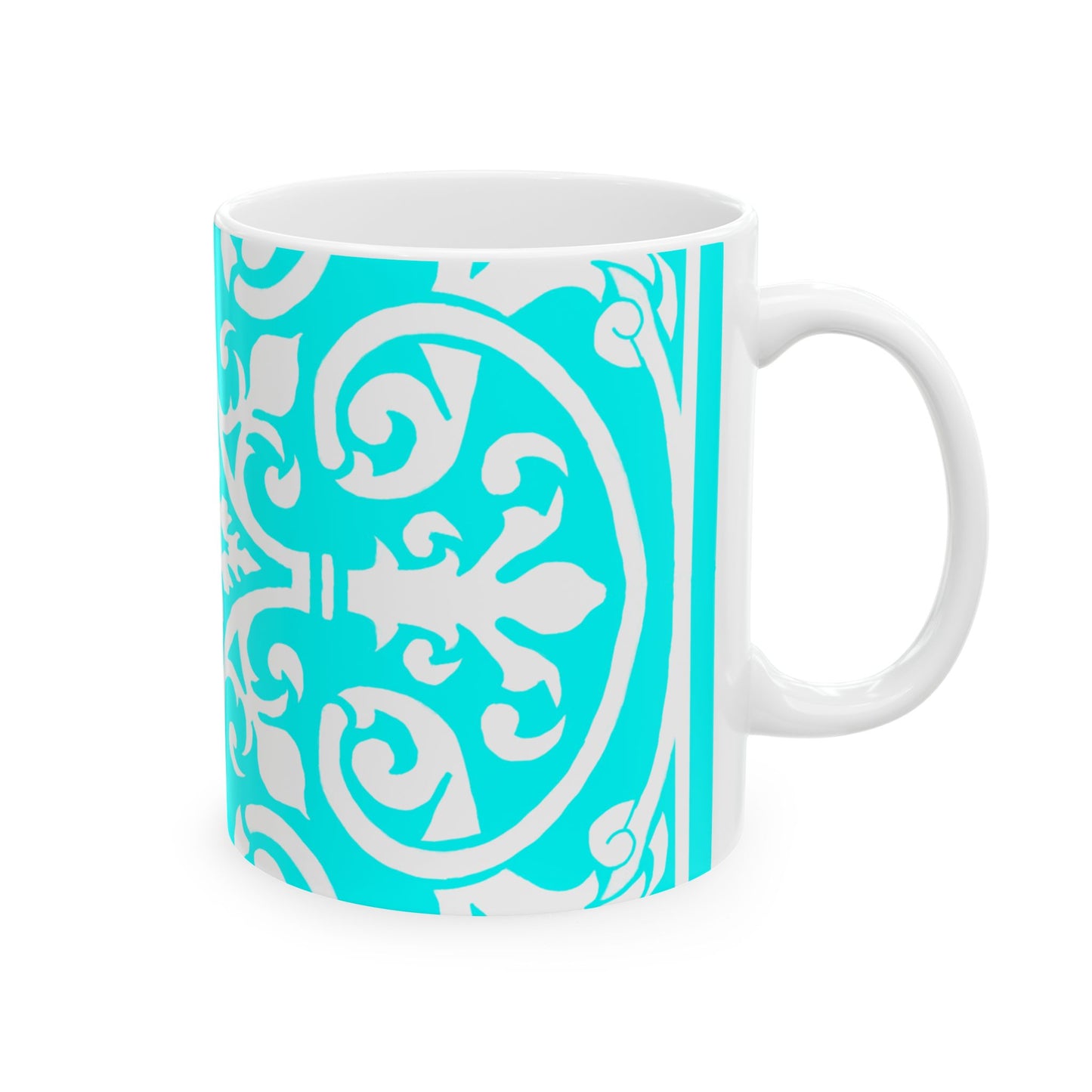 Scrollwork Ceramic Mug Aqua