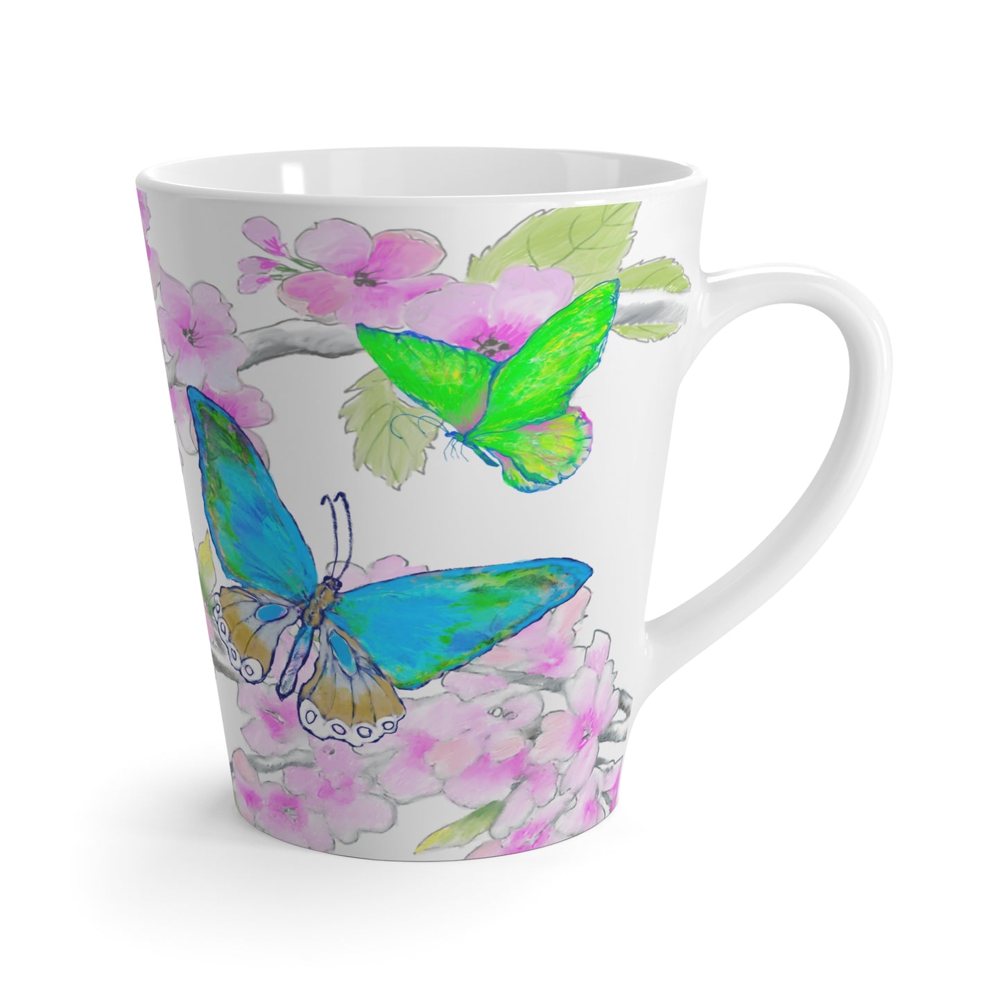 Butterfly Swing Latte Mug, Aqua, Yellow, Green
