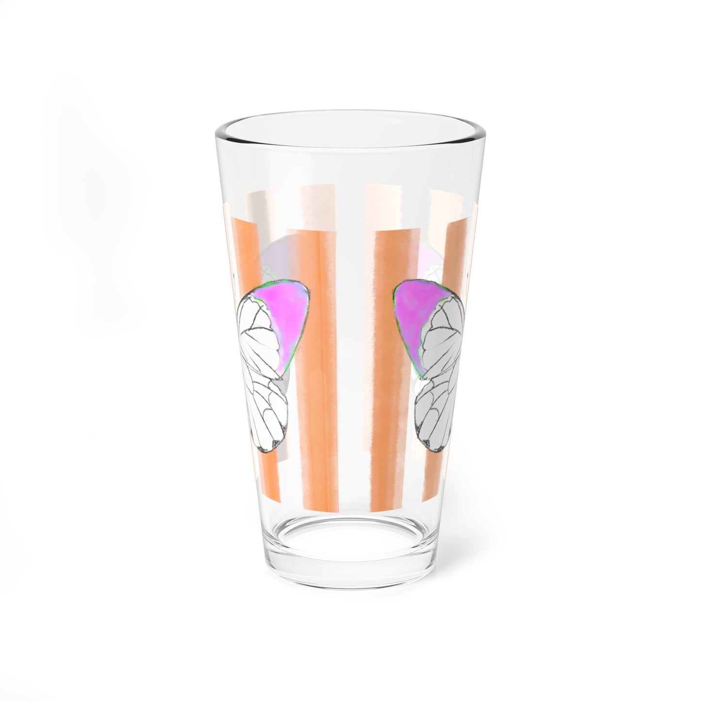 Pint Glass, 16oz Watercolor Stripes & Butterflies