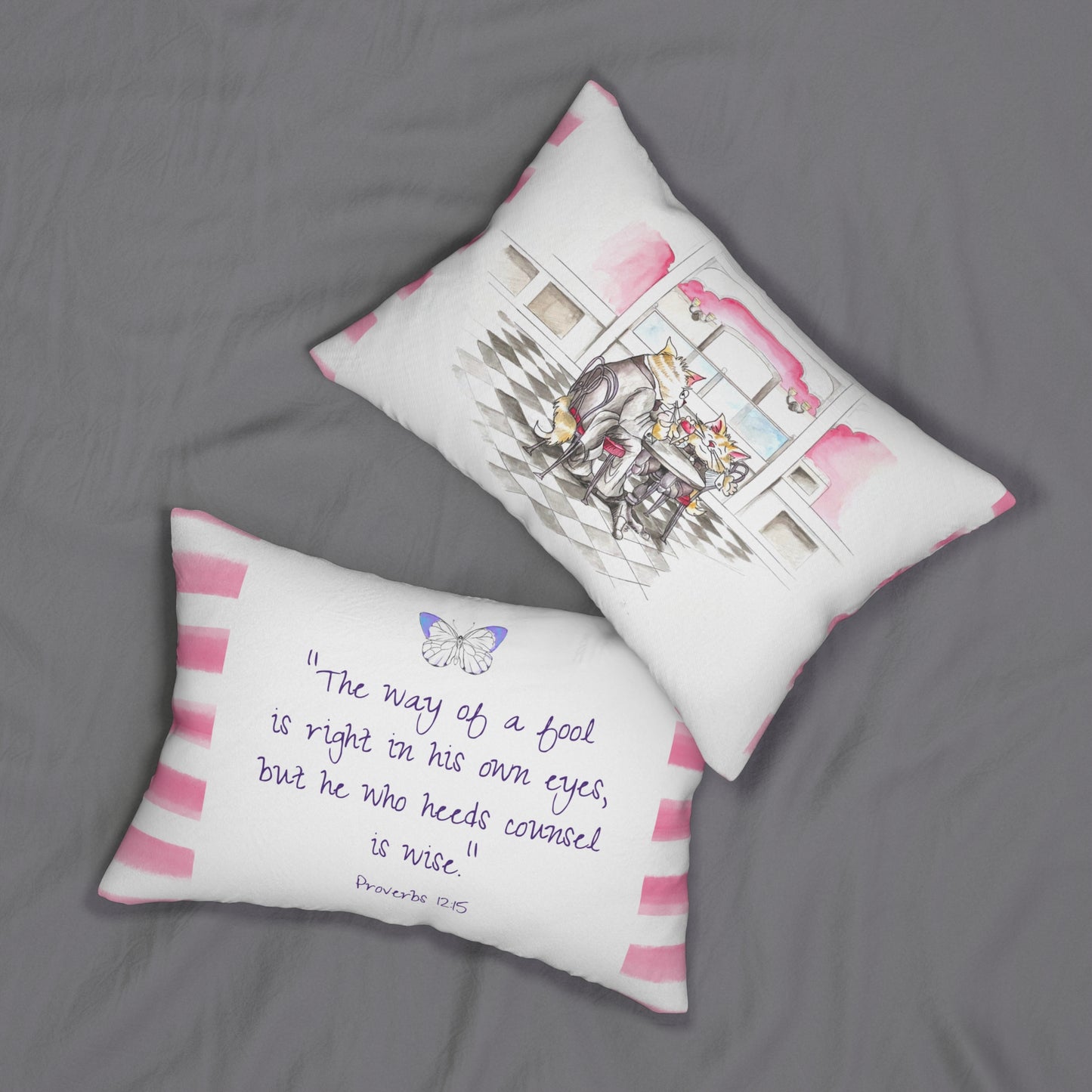 Kitty Fun Polyester Lumbar Pillow "The way of a fool..."