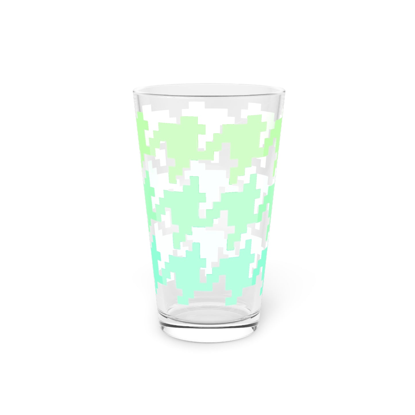 Houndstooth Fun in Greens and Teals Pint Glass, 16oz
