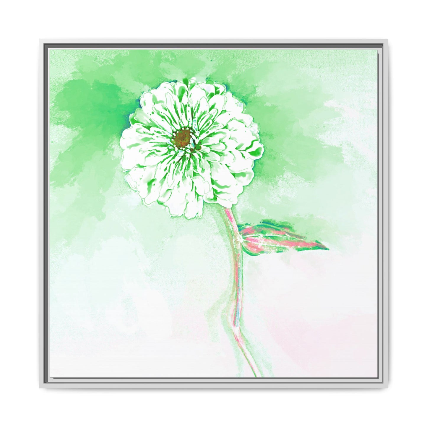 Zinnia Color Splash Matte Canvas Soft Green Framed