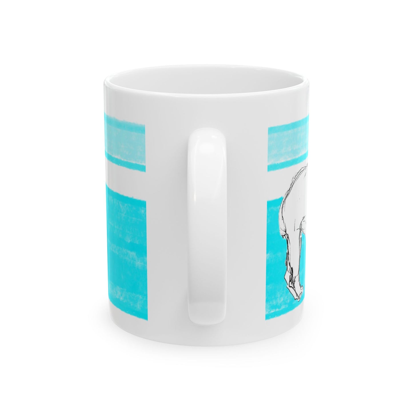 Mega Stripe Dogi Butterfly Flutter Ceramic Mug, (11oz, 15oz), Aqua, Bulldog