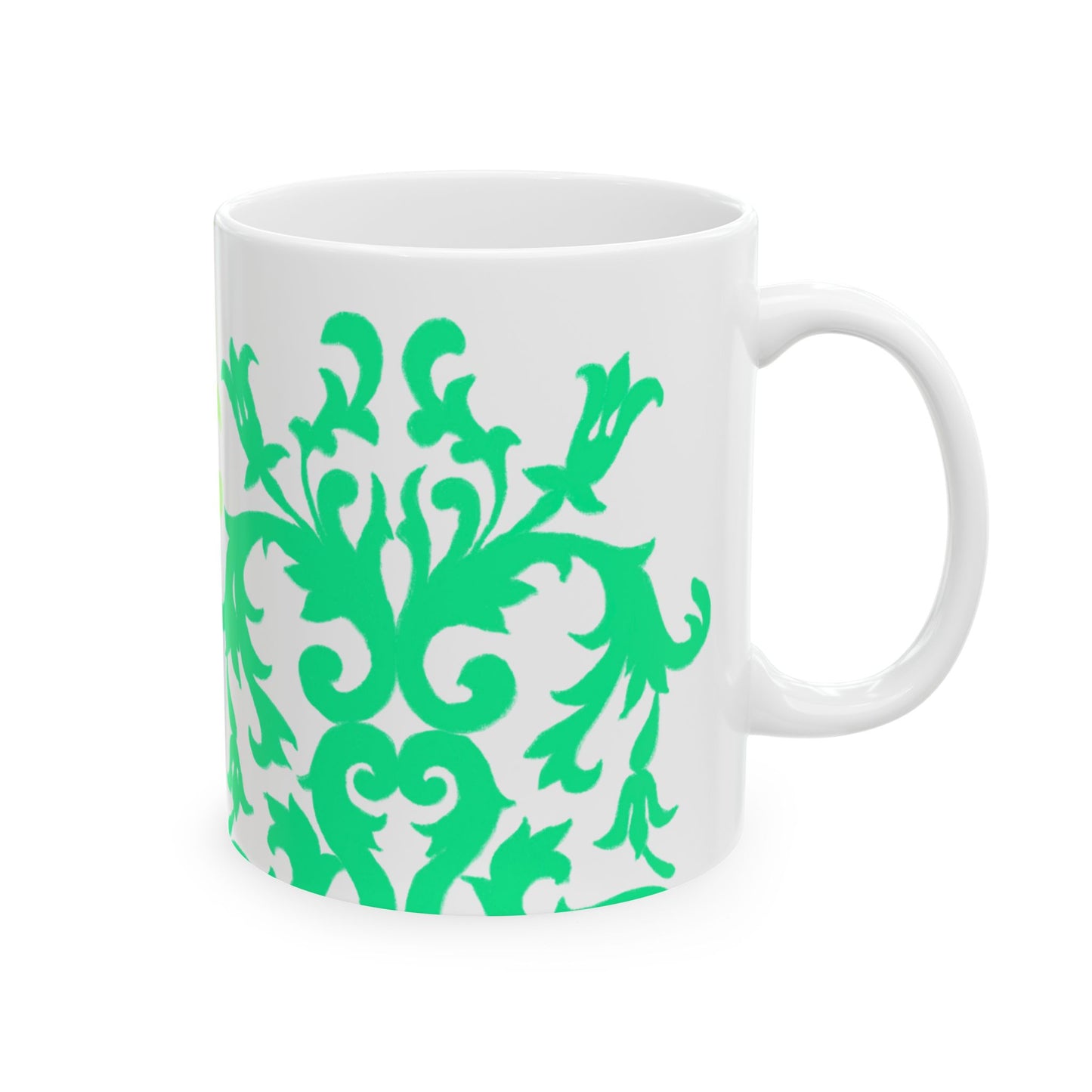 Scrollwork Ceramic Mug Green Aqua